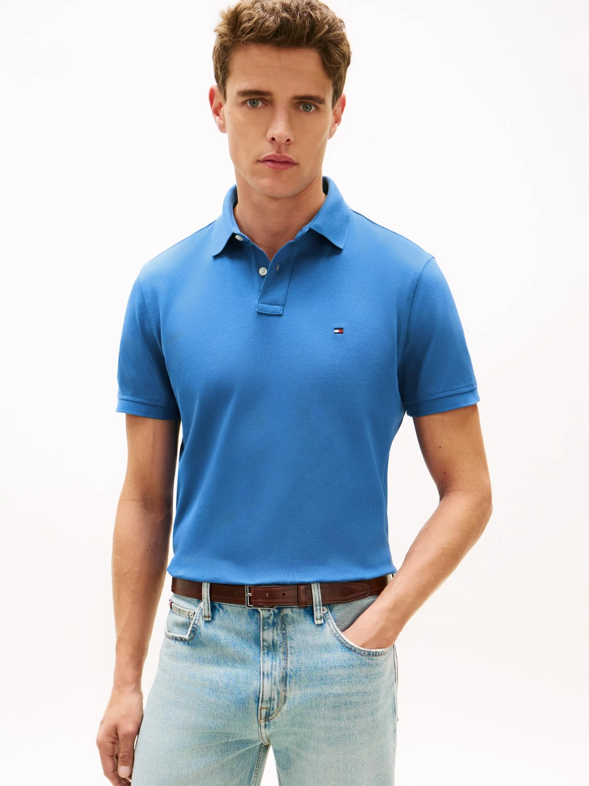 Tommy Hilfiger 1985 Regular Fit Men's Short Sleeve Polo Shirt, Blue Orbit, XS - immagine 4