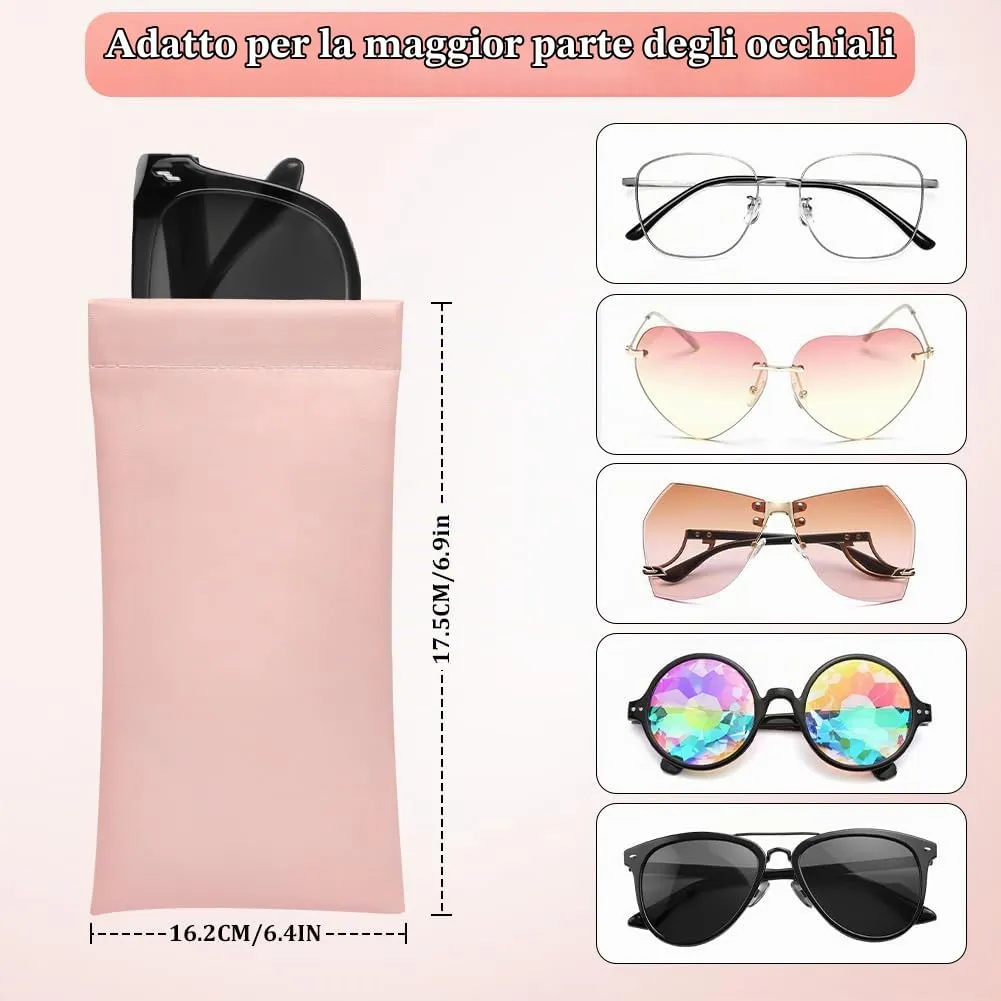 DiULi Custodia Occhiali Morbida, Set di 4 Pezzi per Occhiali da Sole e da Vista, Astuccio Richiudibile con Laccetti - immagine 2