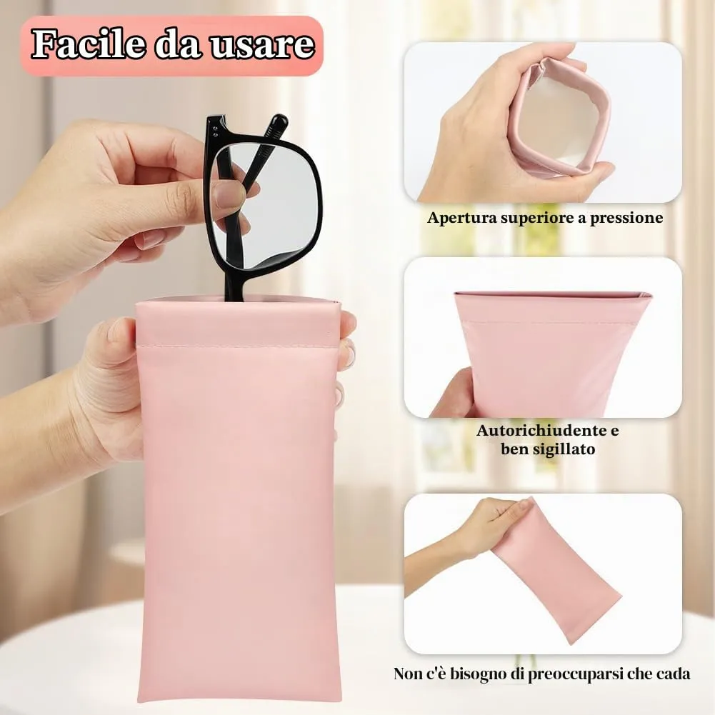 DiULi Custodia Occhiali Morbida, Set di 4 Pezzi per Occhiali da Sole e da Vista, Astuccio Richiudibile con Laccetti - immagine 4