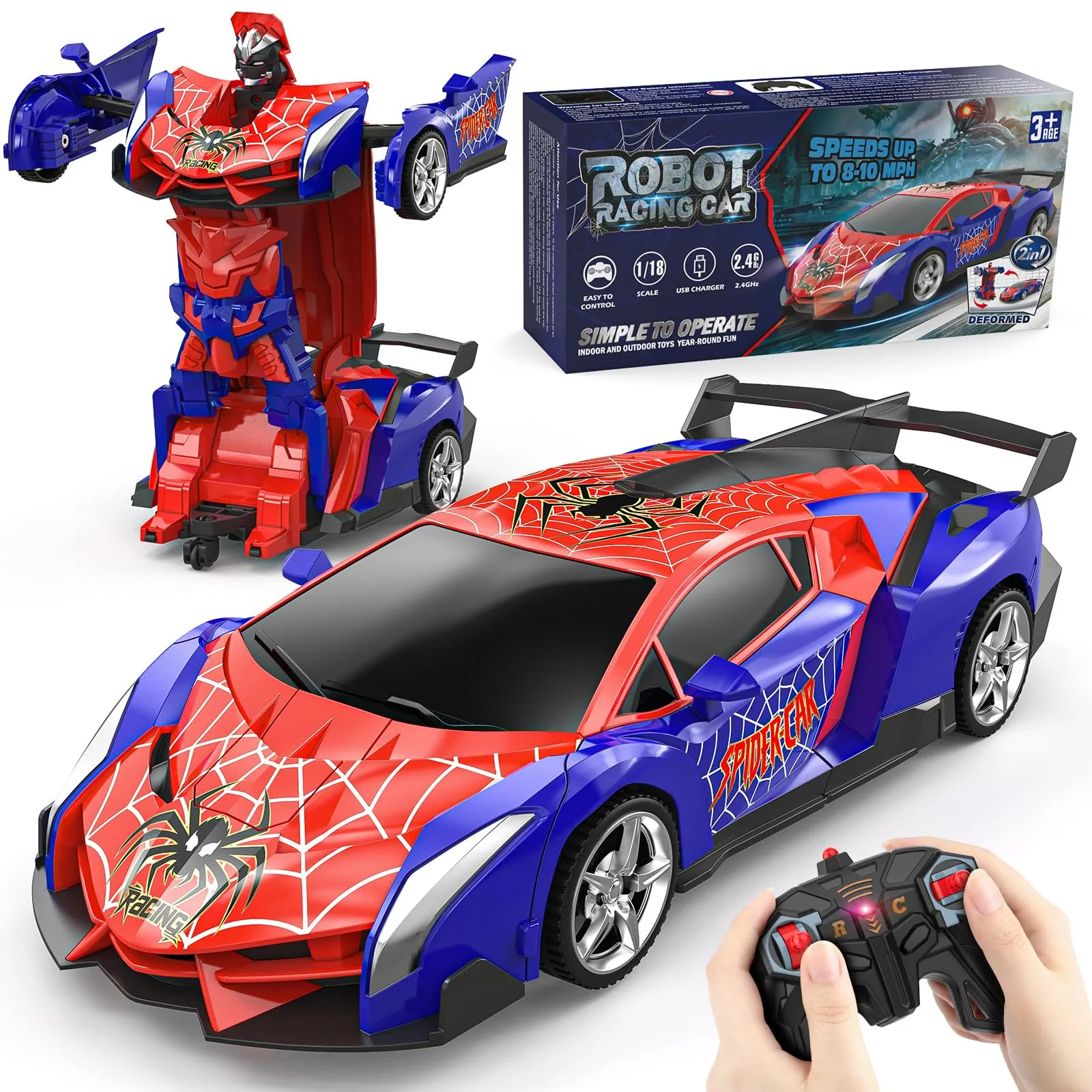 Mieryd Macchina Robot Spider Radiocomandata Trasformabile, Blu e Rosso - immagine 1