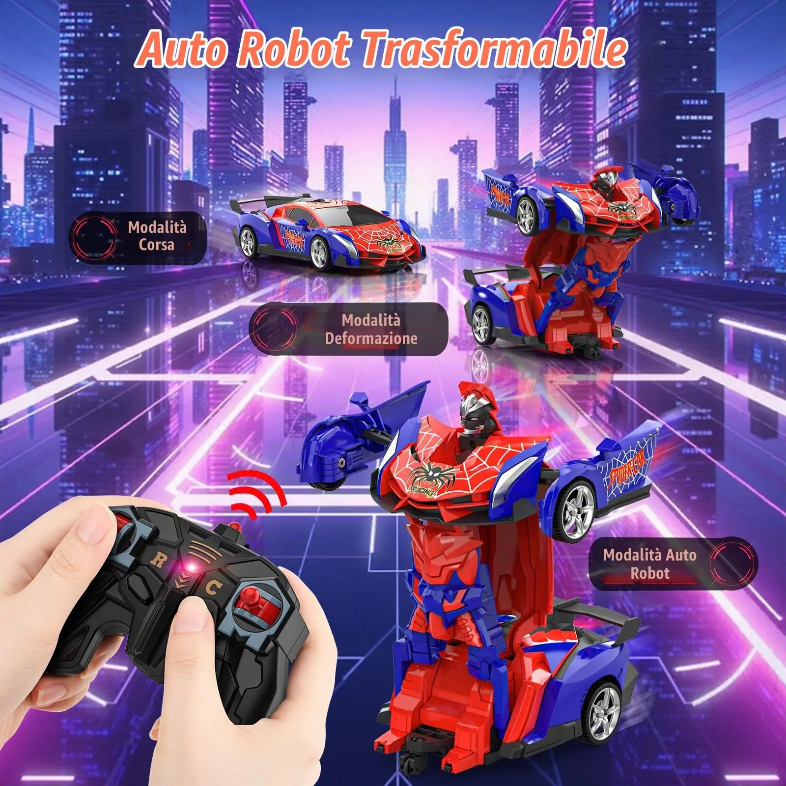 Mieryd Macchina Robot Spider Radiocomandata Trasformabile, Blu e Rosso - immagine 2