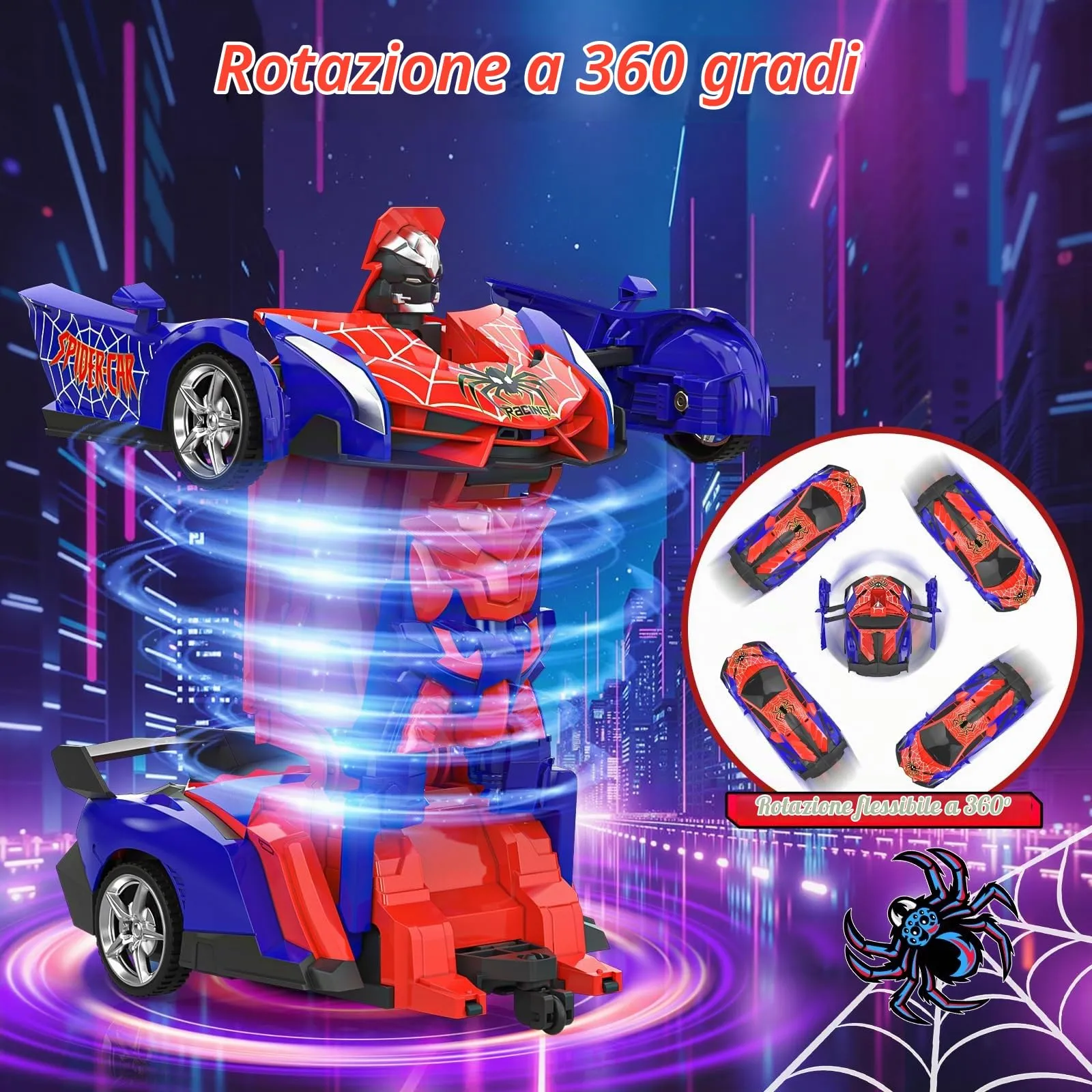 Mieryd Macchina Robot Spider Radiocomandata Trasformabile, Blu e Rosso - immagine 3