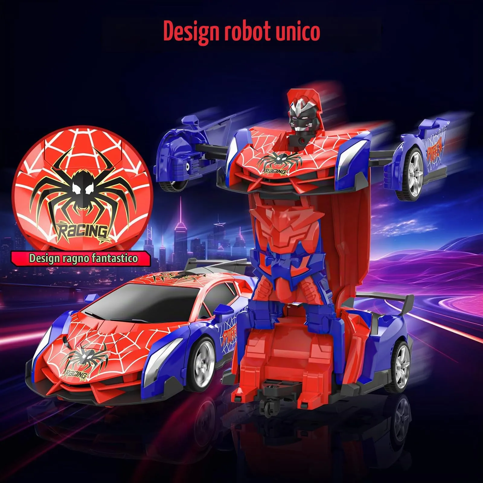 Mieryd Macchina Robot Spider Radiocomandata Trasformabile, Blu e Rosso - immagine 4