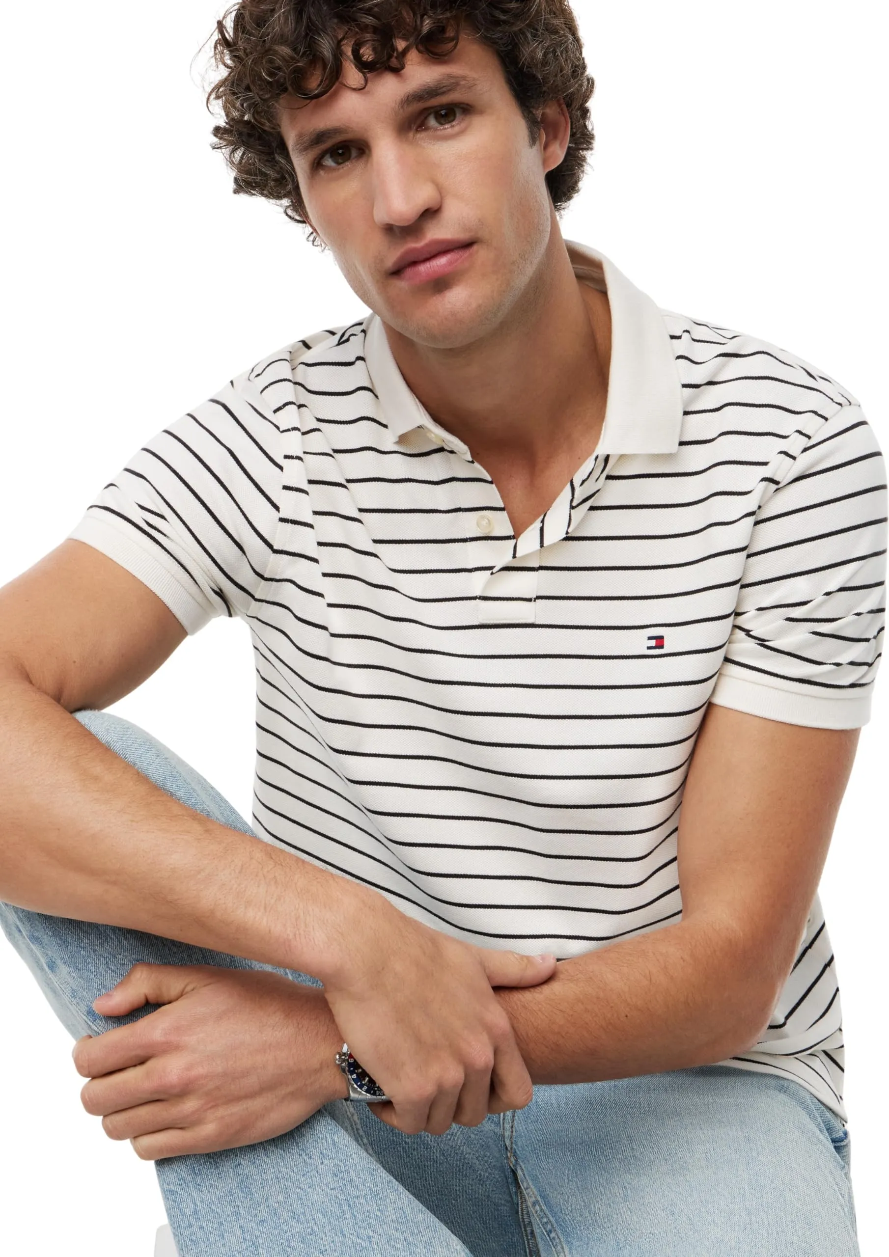 Tommy Hilfiger 1985 Regular Fit Men's Short Sleeve Polo Shirt, Ivory Petal/Black, M - immagine 4
