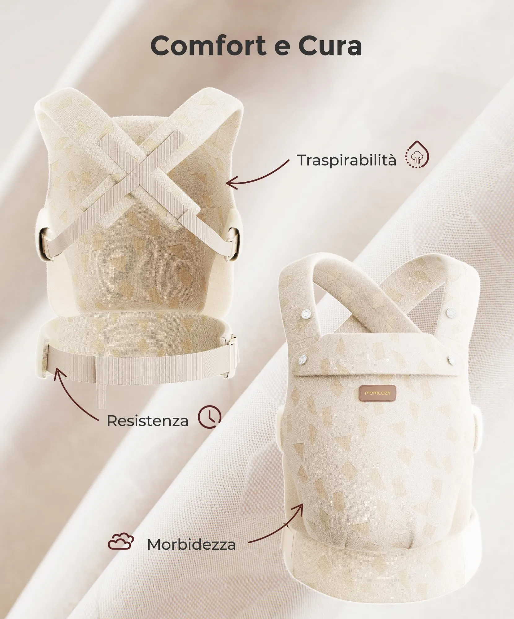 Momcozy Marsupio Neonato Ergonomico 3,2-20 kg (3-24 Mesi) Motivo Geometrico - immagine 2