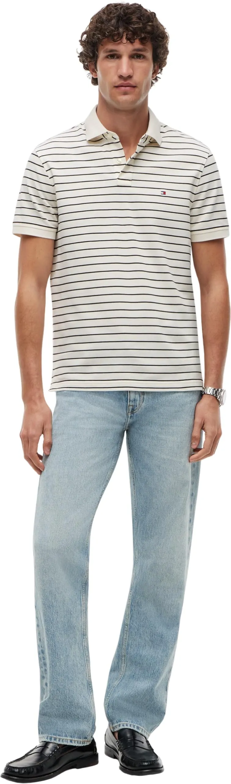 Tommy Hilfiger 1985 Regular Fit Men's Short Sleeve Polo Shirt, Ivory Petal/Black, L - immagine 5