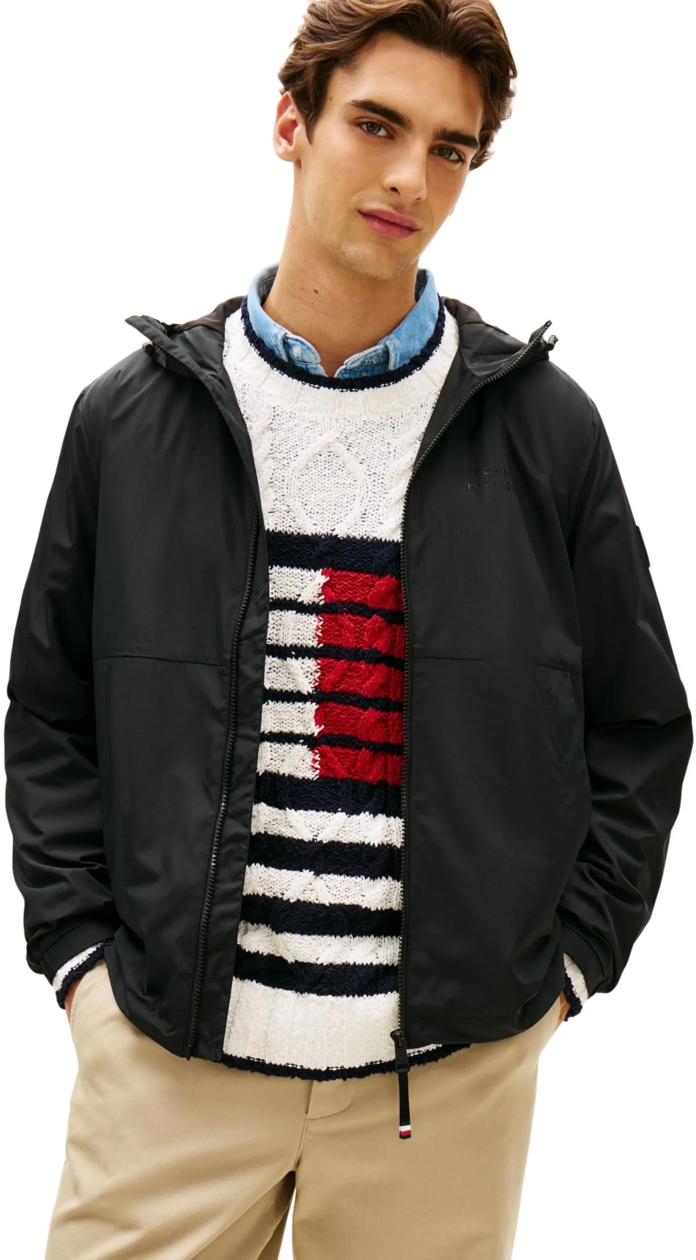 Tommy Hilfiger Uomo Giacca a Vento Hooded, Nero, XS - immagine 1
