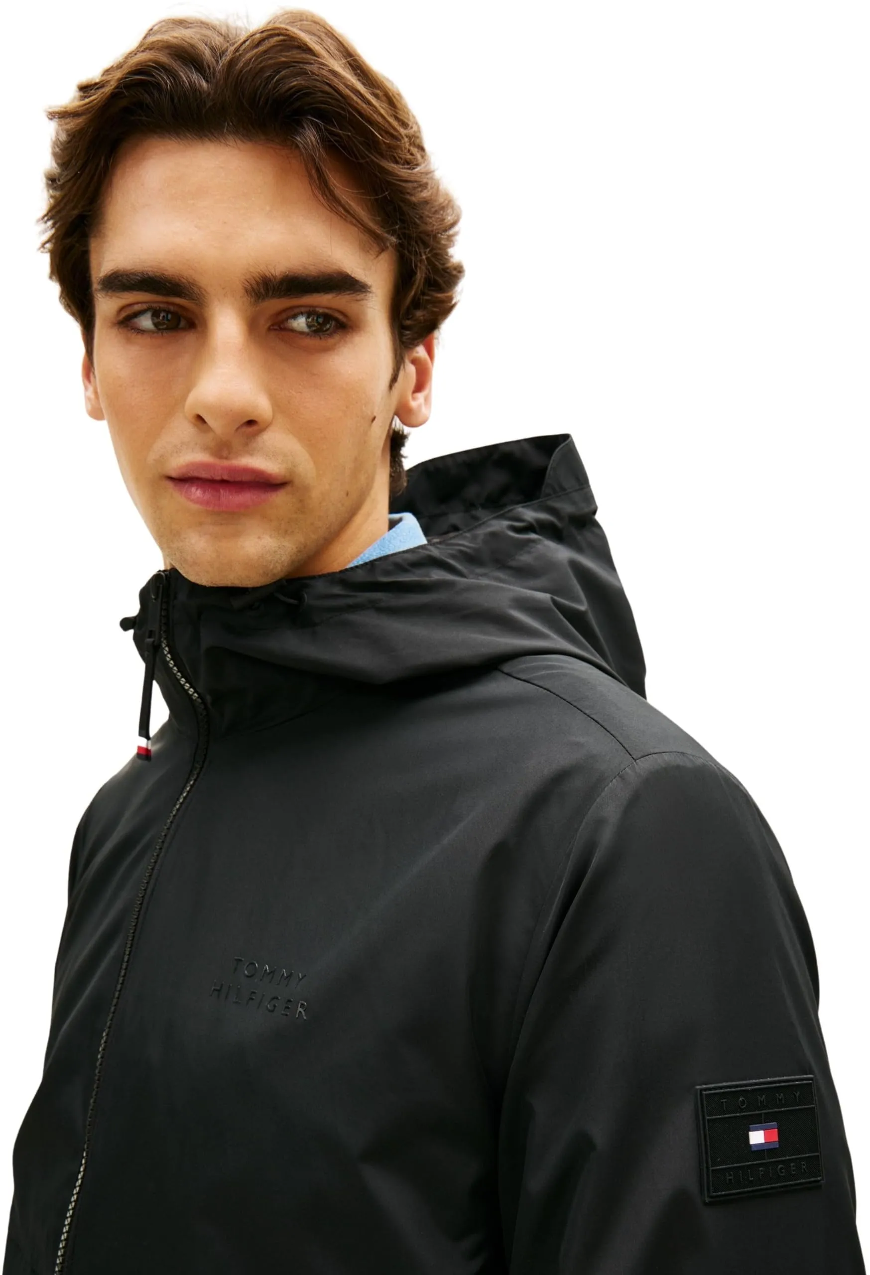 Tommy Hilfiger Uomo Giacca a Vento con Cappuccio, Nero, S - immagine 5