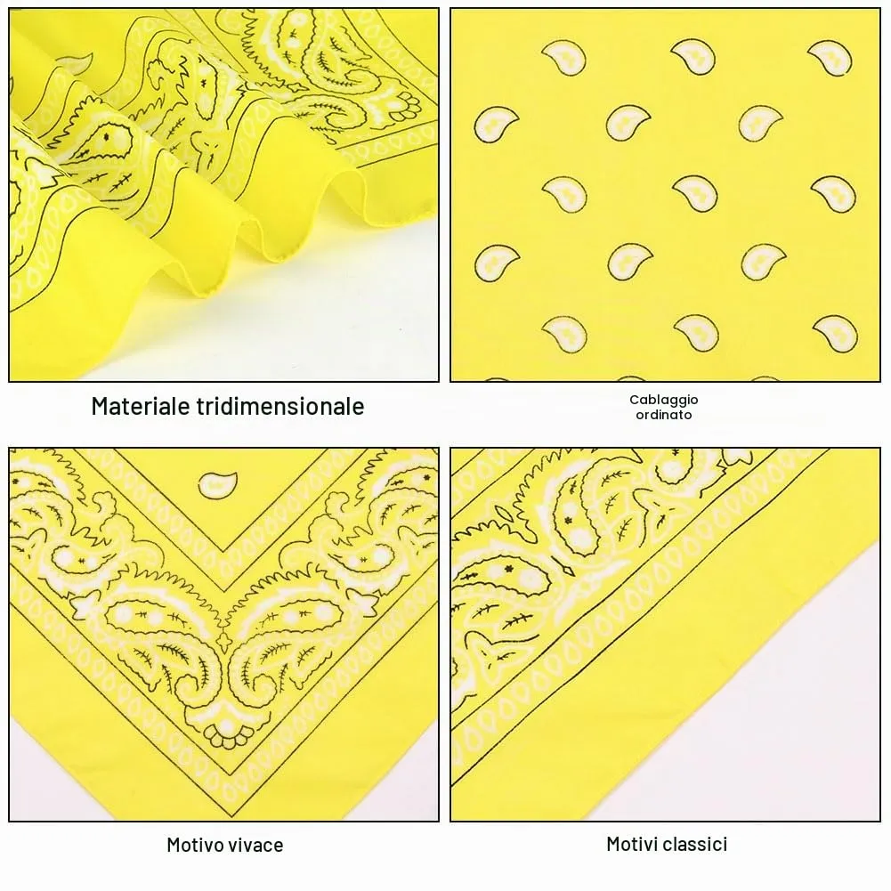 Aomig Bandana Giallo Limone a Motivo di Anacardi, 55 x 55 cm - immagine 4