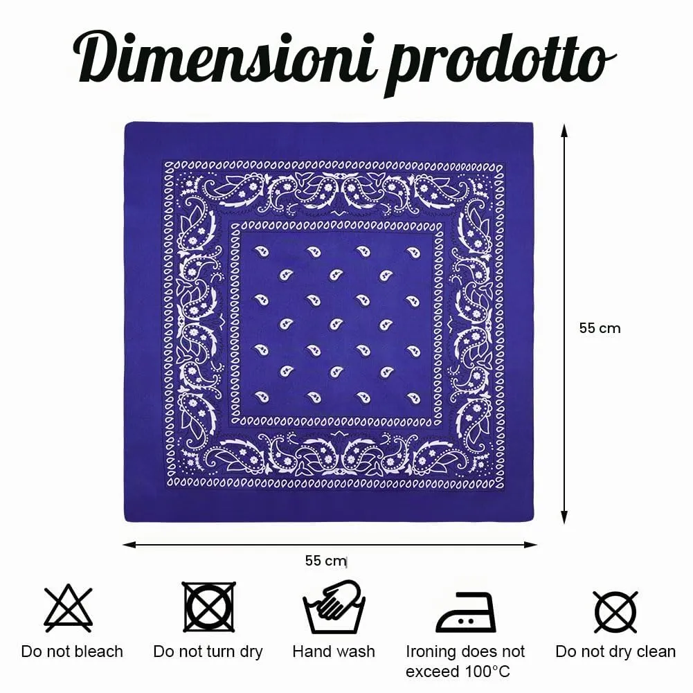 Aomig Bandana Blu Reale con Motivo Anacardi, 55 x 55 cm - immagine 2