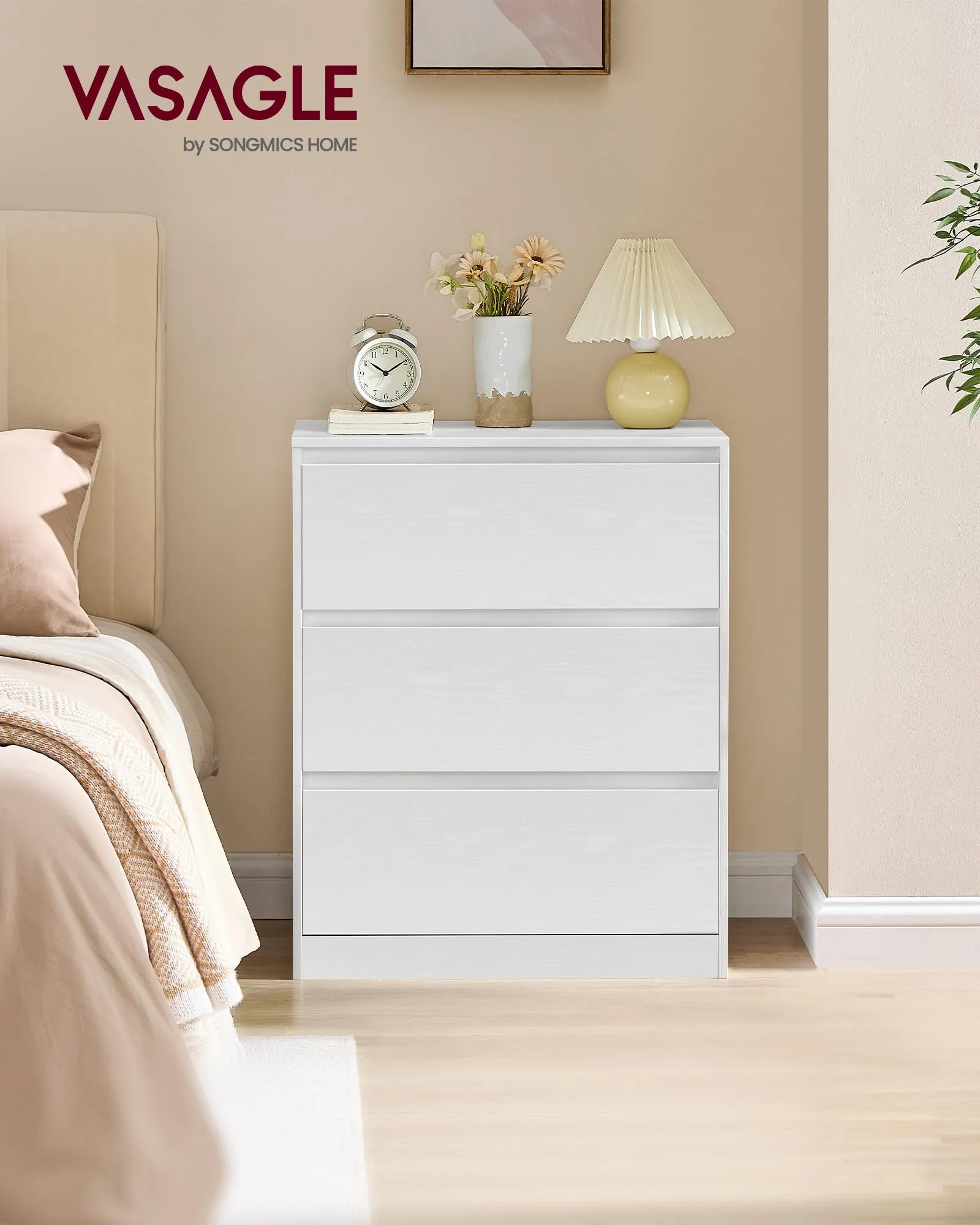 VASAGLE KAILYN Cassettiera con 3 Cassetti, 40 x 60 x 75 cm, Bianco Neve LTS613WE01V1 - immagine 2