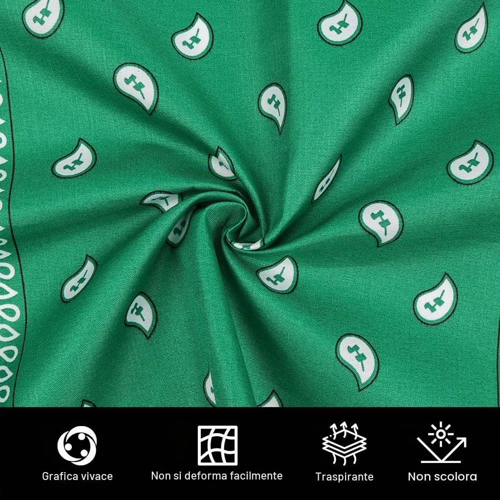 Aomig Bandana Verde Scuro con Motivo di Anacardi, 55 x 55 cm - immagine 3