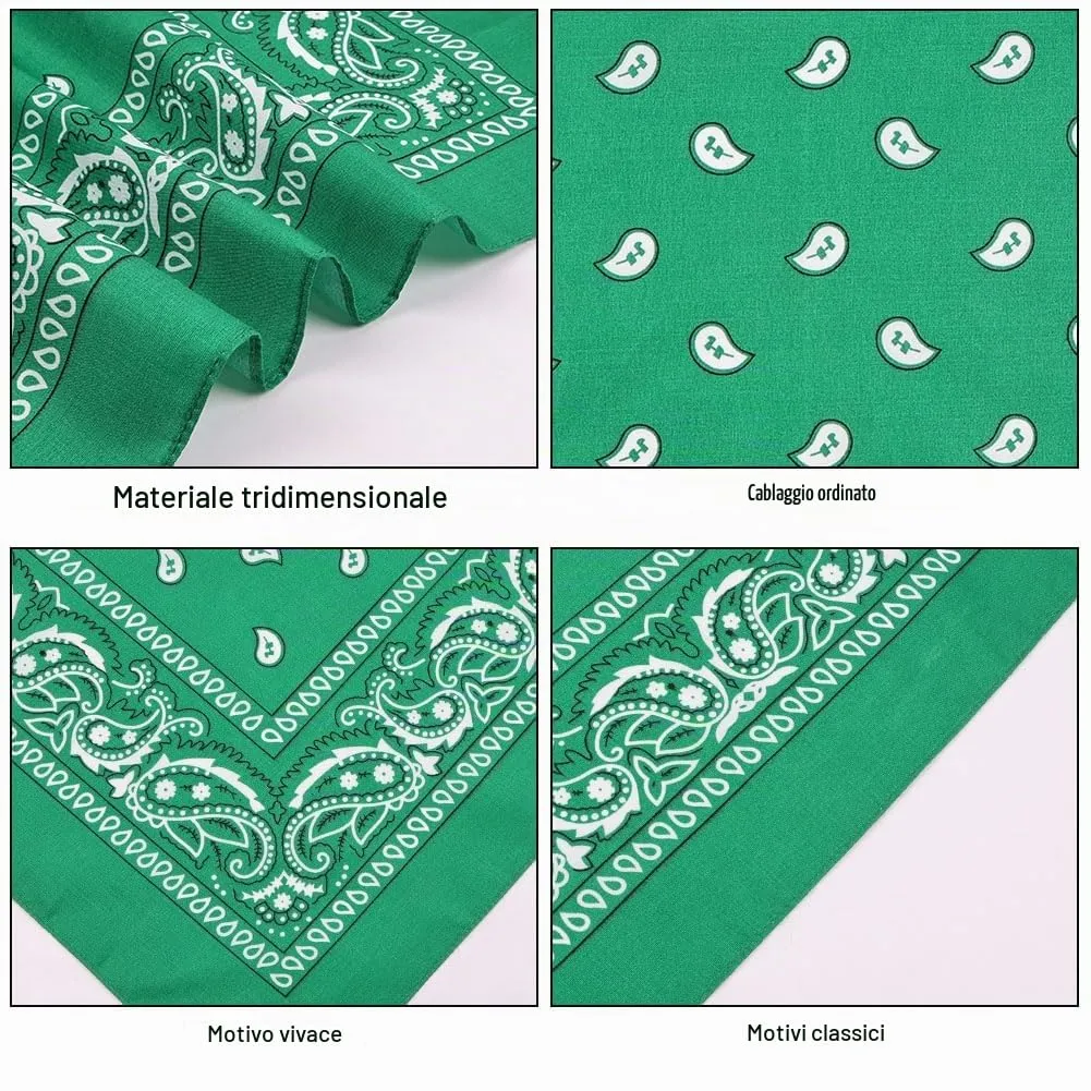 Aomig Bandana Verde Scuro con Motivo di Anacardi, 55 x 55 cm - immagine 4