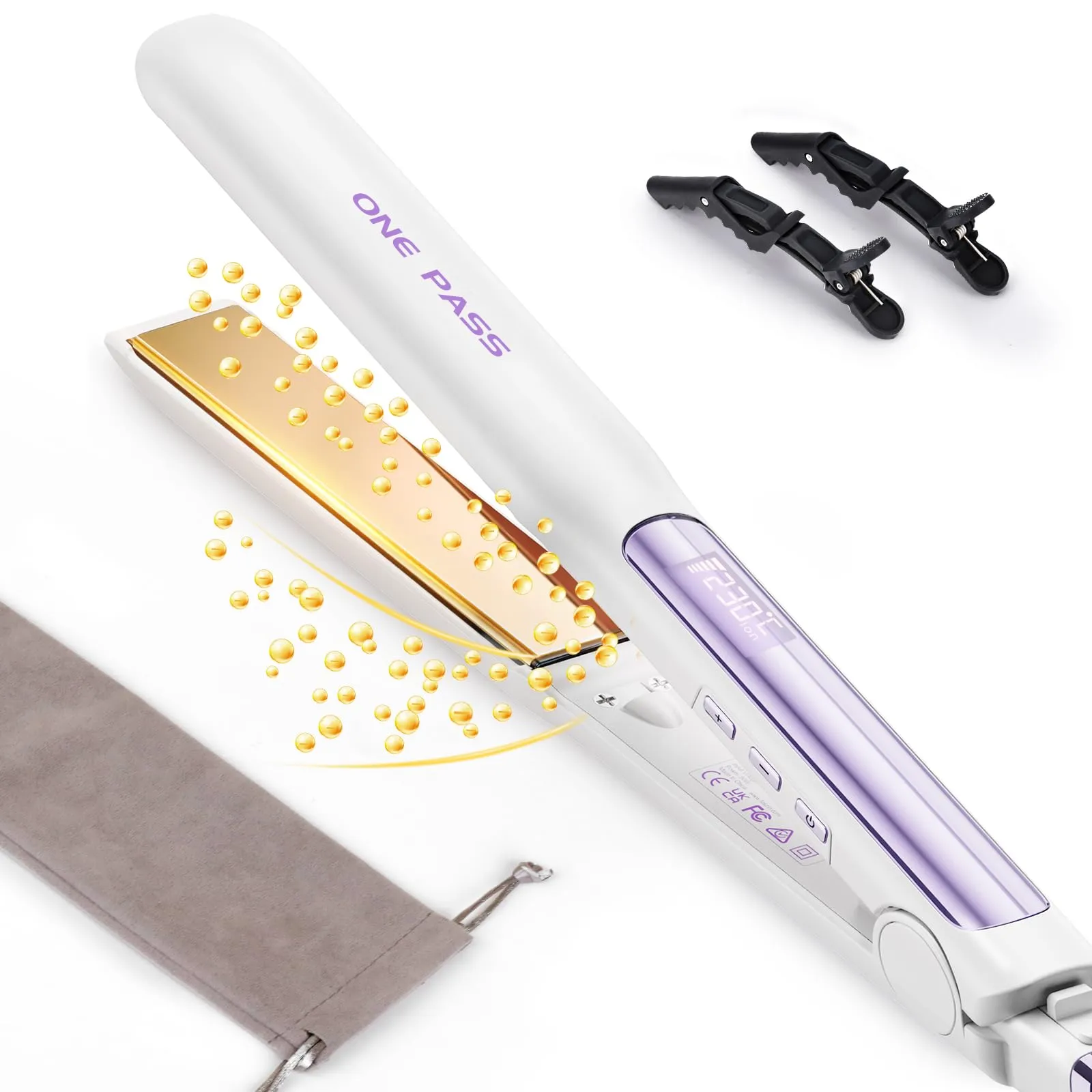 Faszin Piastra per Capelli Professionale in Titanio 2 in 1, 30mm, Perla - immagine 1