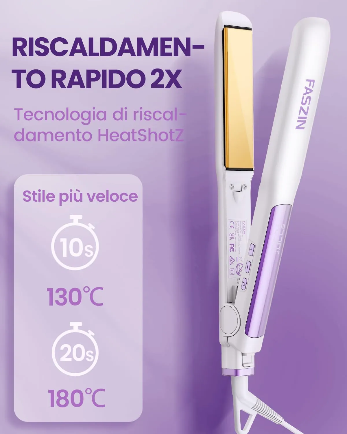 Faszin Piastra per Capelli Professionale in Titanio 2 in 1, 30mm, Perla - immagine 2