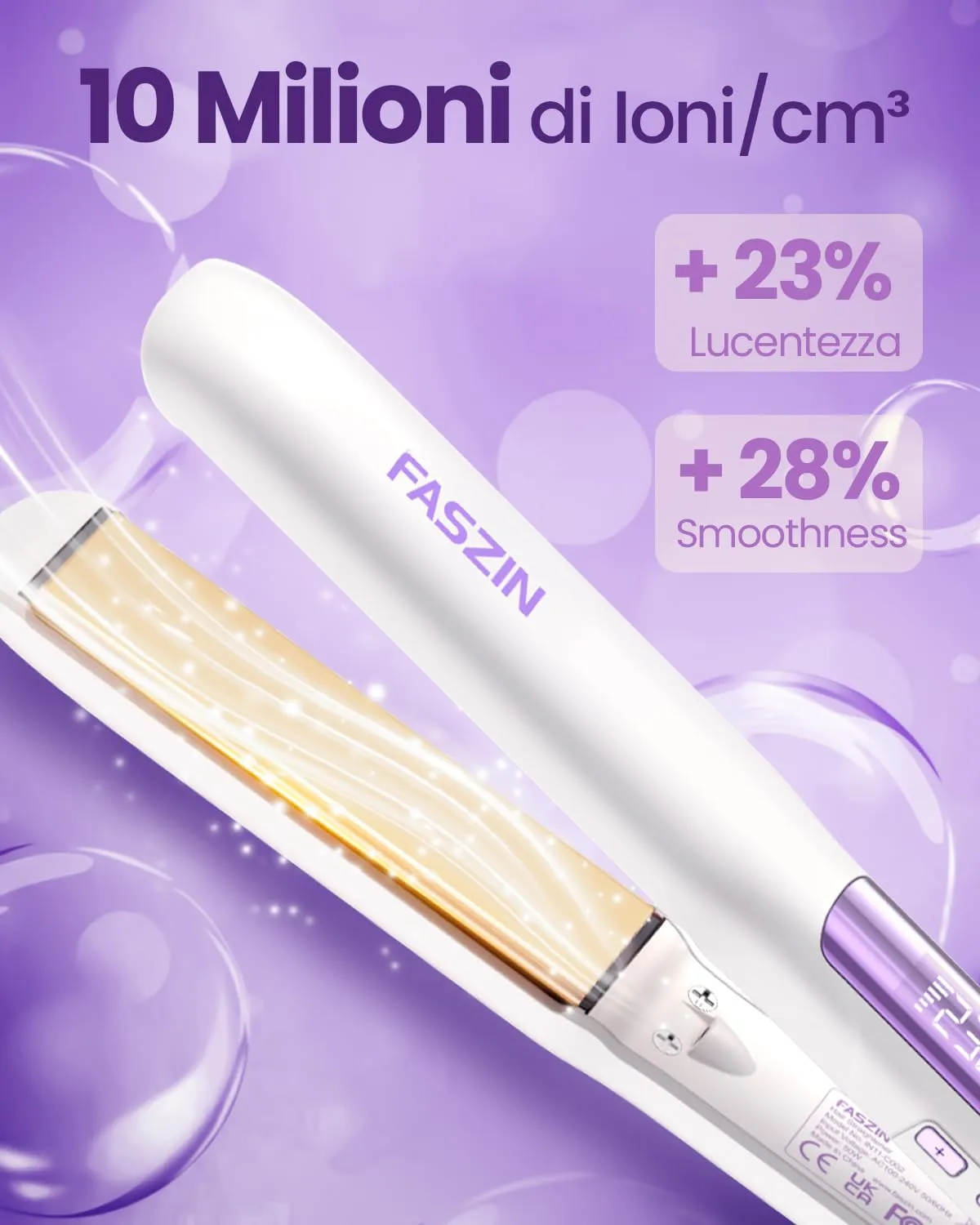 Faszin Piastra per Capelli Professionale in Titanio 2 in 1, 30mm, Perla - immagine 4