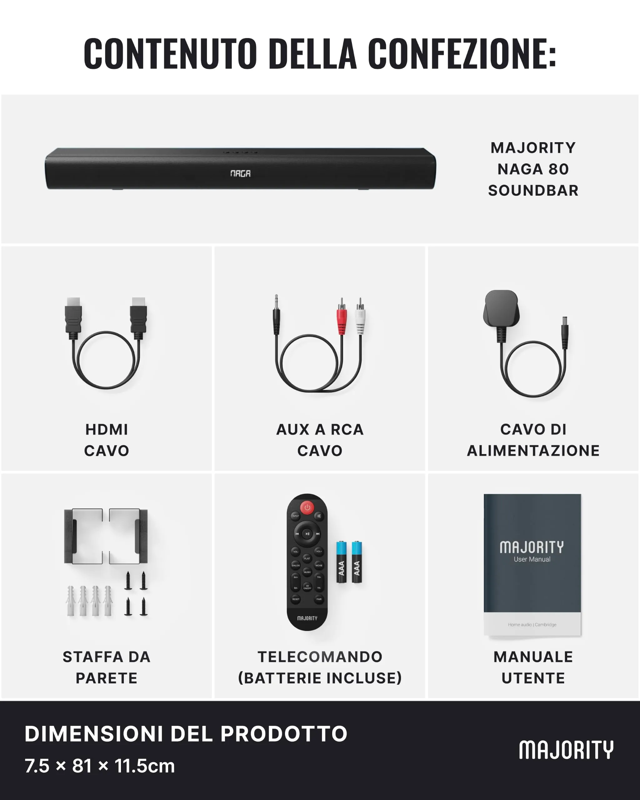 Majority Naga 80 140W Soundbar with Bluetooth and HDMI ARC - immagine 7