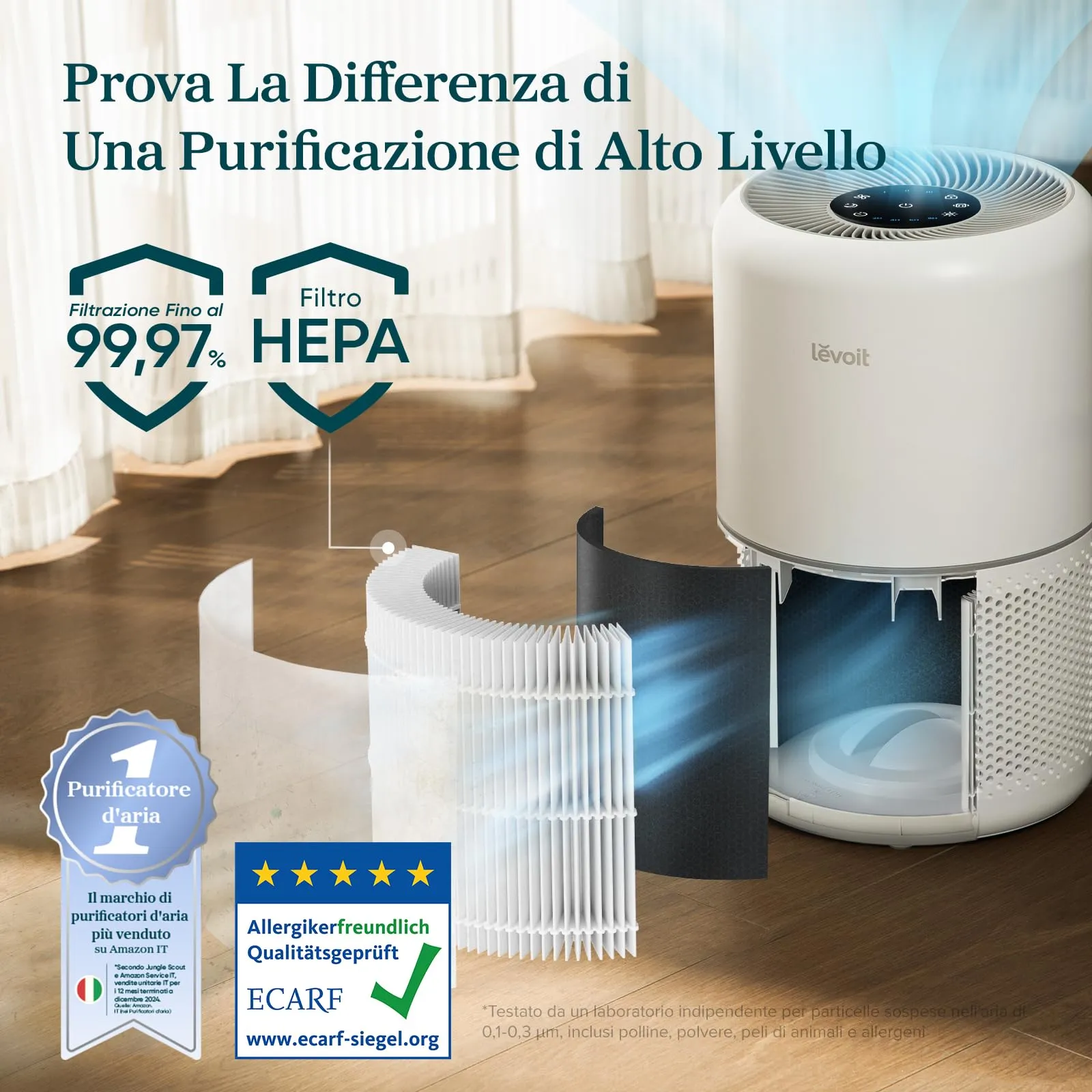 Levoit Core 300S Purificatore d'Aria Smart, CADR 258m³/h, fino a 54m² - immagine 4