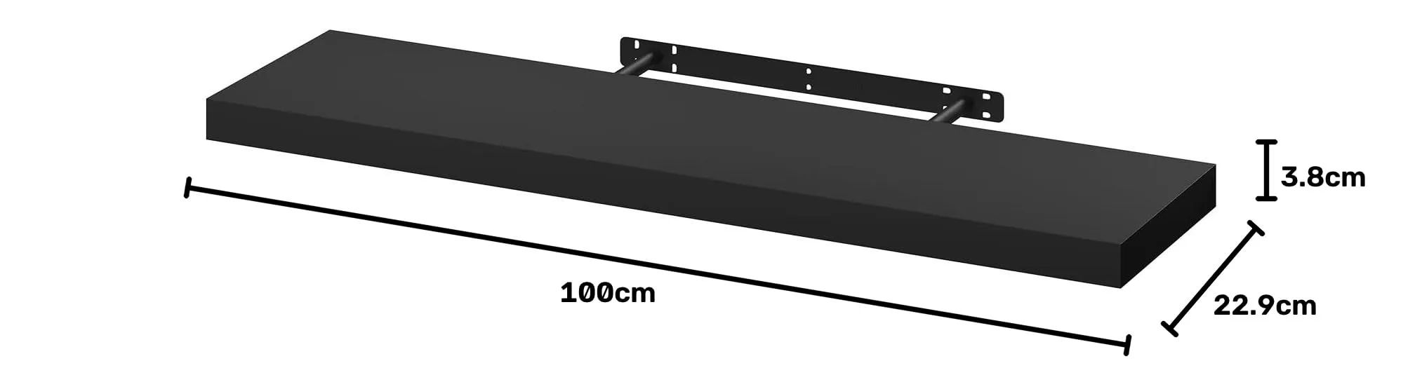 WOLTU Mensola da Muro in MDF, Nero, 100x22.9x3.8cm - immagine 3