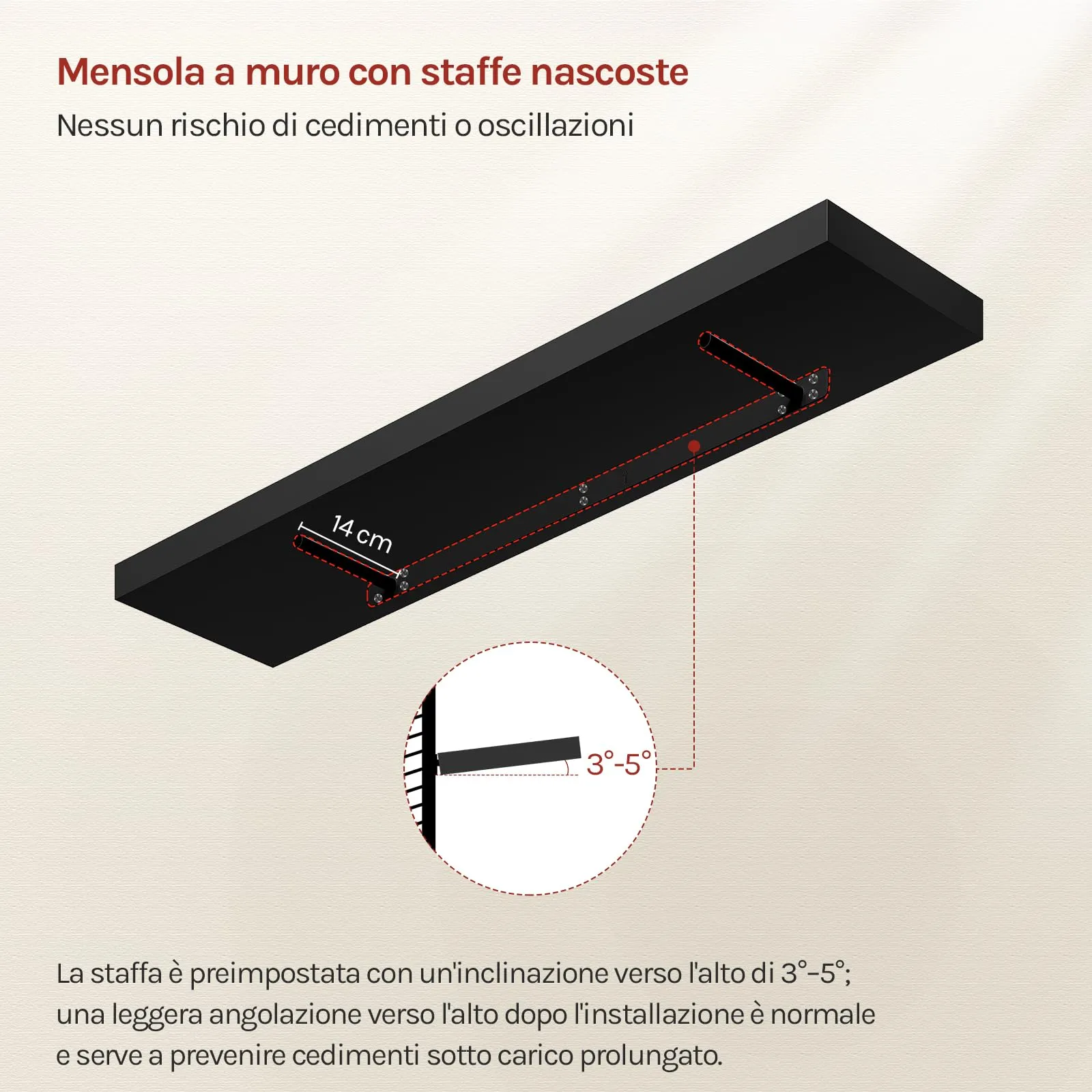 WOLTU Mensola da Muro in MDF, Nero, 100x22.9x3.8cm - immagine 7