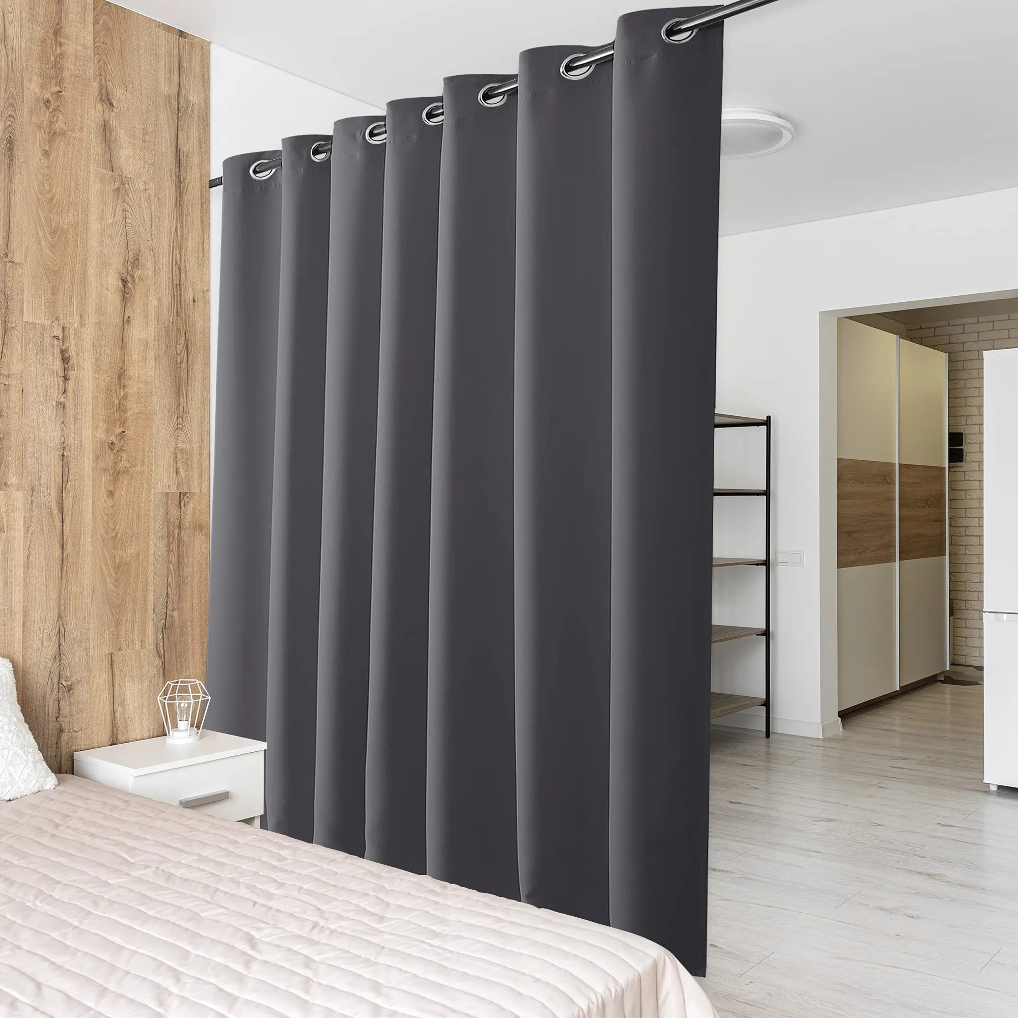 PONY DANCE Tenda Oscurante Termica Isolante Separa Ambienti con Anelli, Grigio, 254 x 240 cm, 1 Pannello - immagine 1