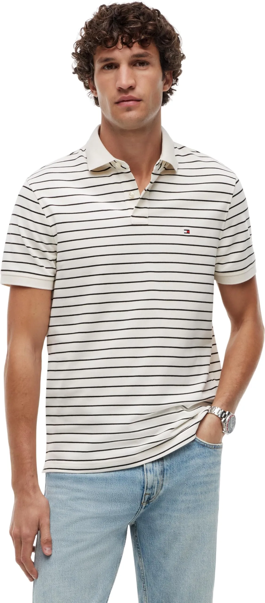 Tommy Hilfiger 1985 Regular Fit Polo Shirt, Ivory Petal/Black, XL - immagine 1