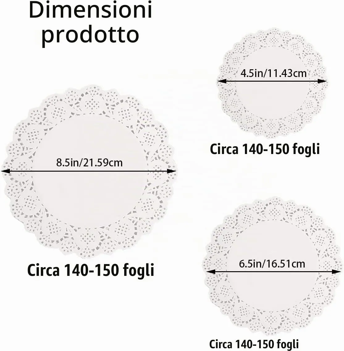 YSTrillion Centrini in Carta Pizzo Rotondi Bianchi, 4.5 pollici, 150 Pezzi - immagine 2