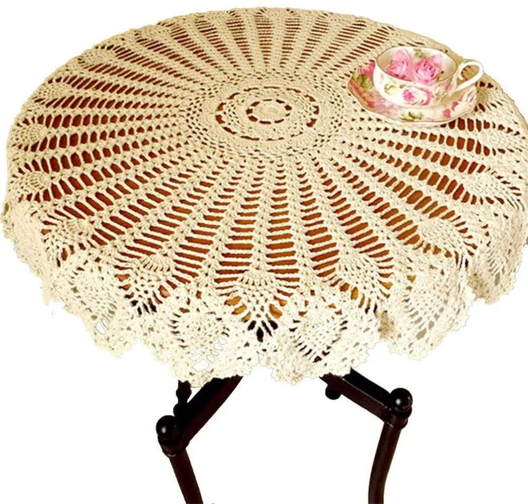 FMIYJUN Centrini Rotondi in Cotone all'Uncinetto Vintage, Beige, 110 x 110 cm - immagine 1