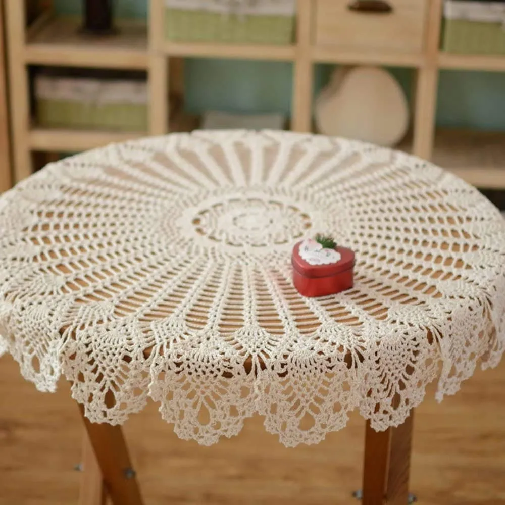 FMIYJUN Centrini Rotondi in Cotone all'Uncinetto Vintage, Beige, 110 x 110 cm - immagine 3