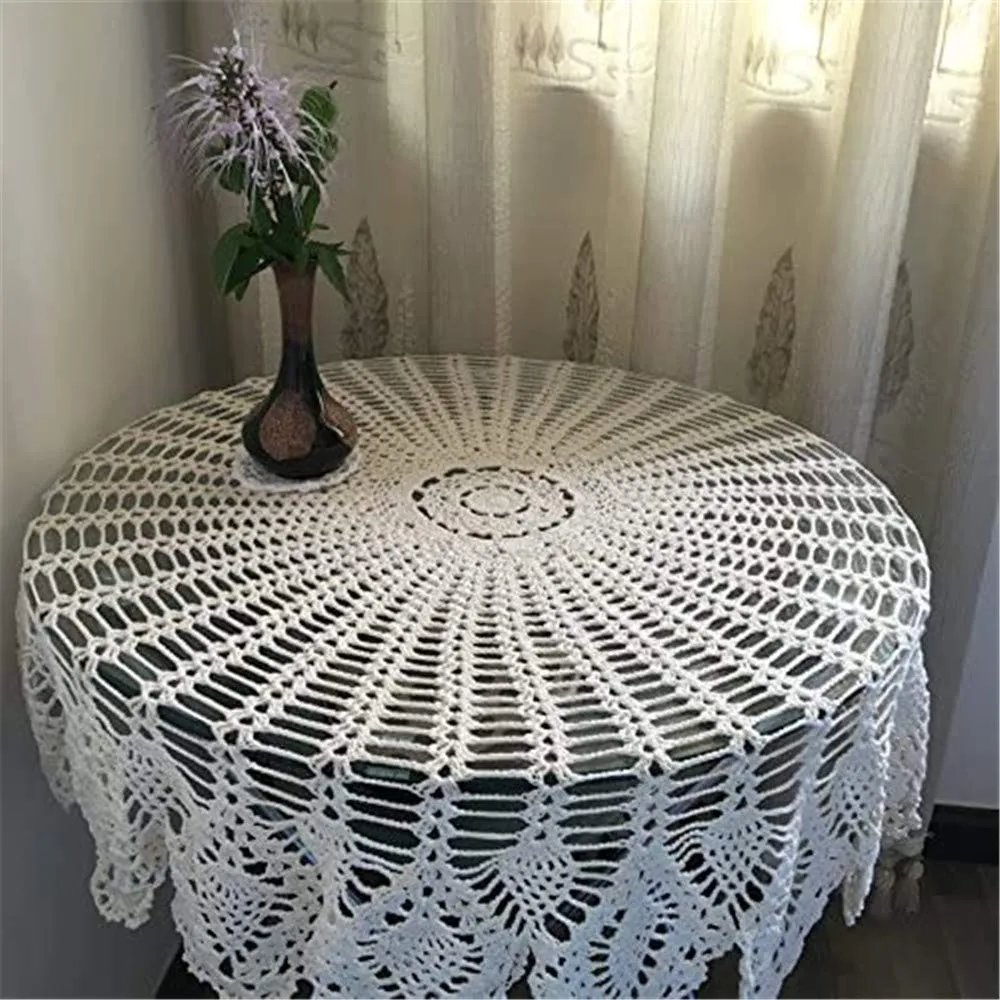 FMIYJUN Centrini Rotondi in Cotone all'Uncinetto Vintage, Beige, 110 x 110 cm - immagine 4