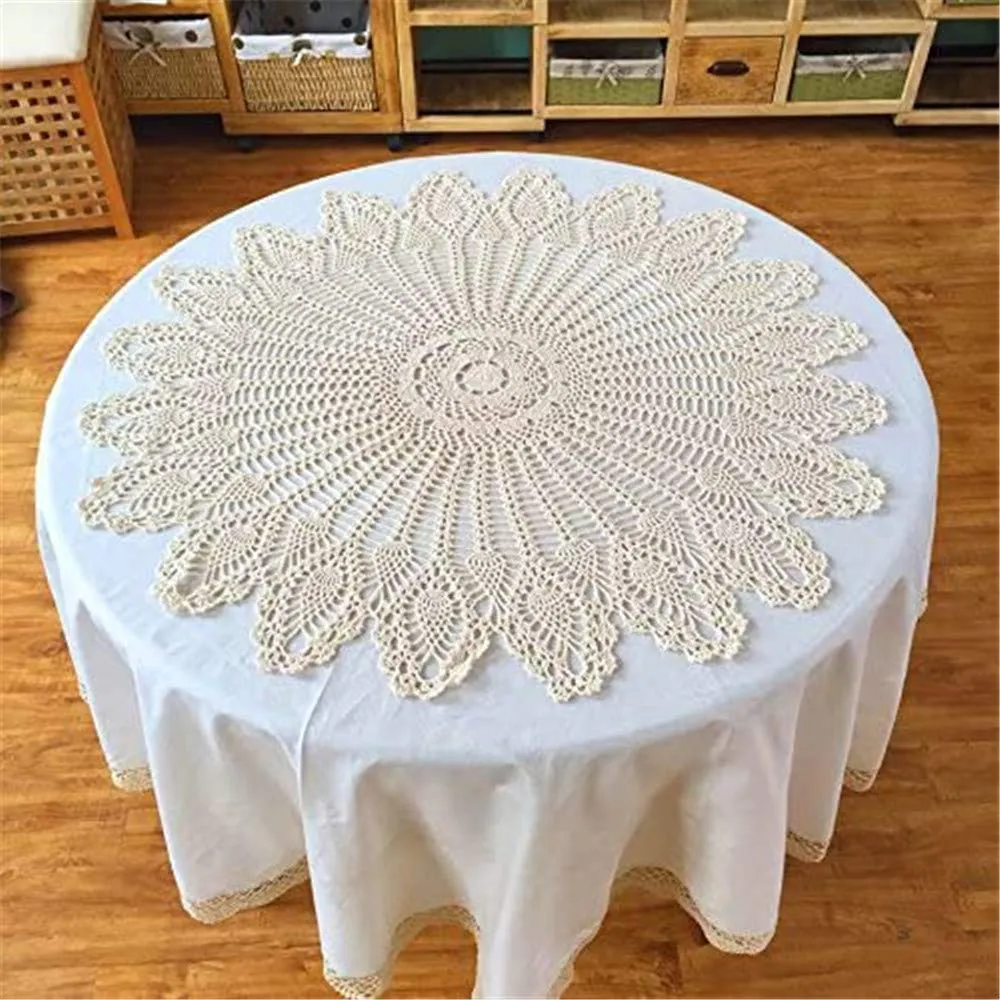 FMIYJUN Centrino Rotondo in Cotone all'Uncinetto, Bianco, 90 x 90 cm - immagine 1