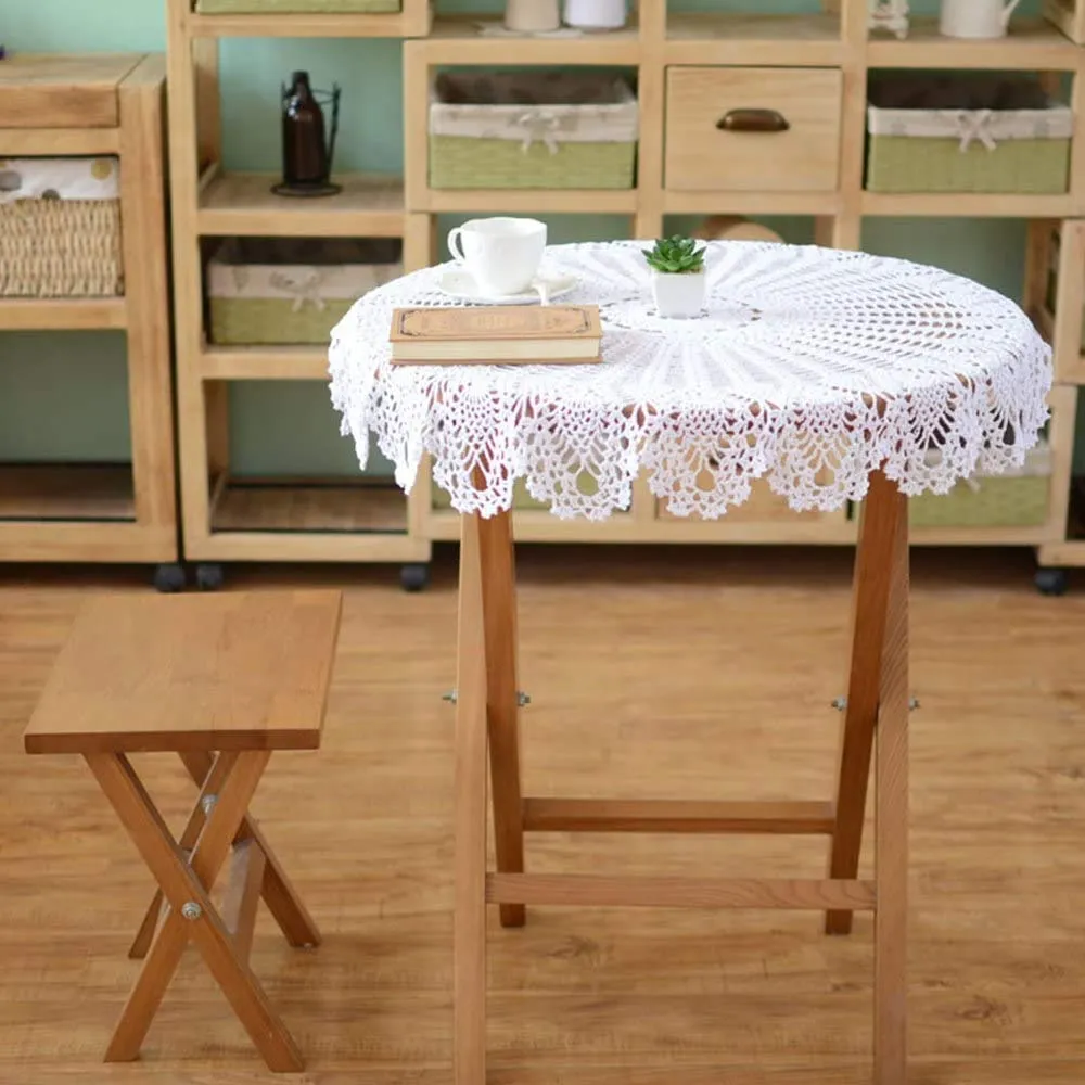 FMIYJUN Centrino Rotondo in Cotone all'Uncinetto, Bianco, 90 x 90 cm - immagine 6