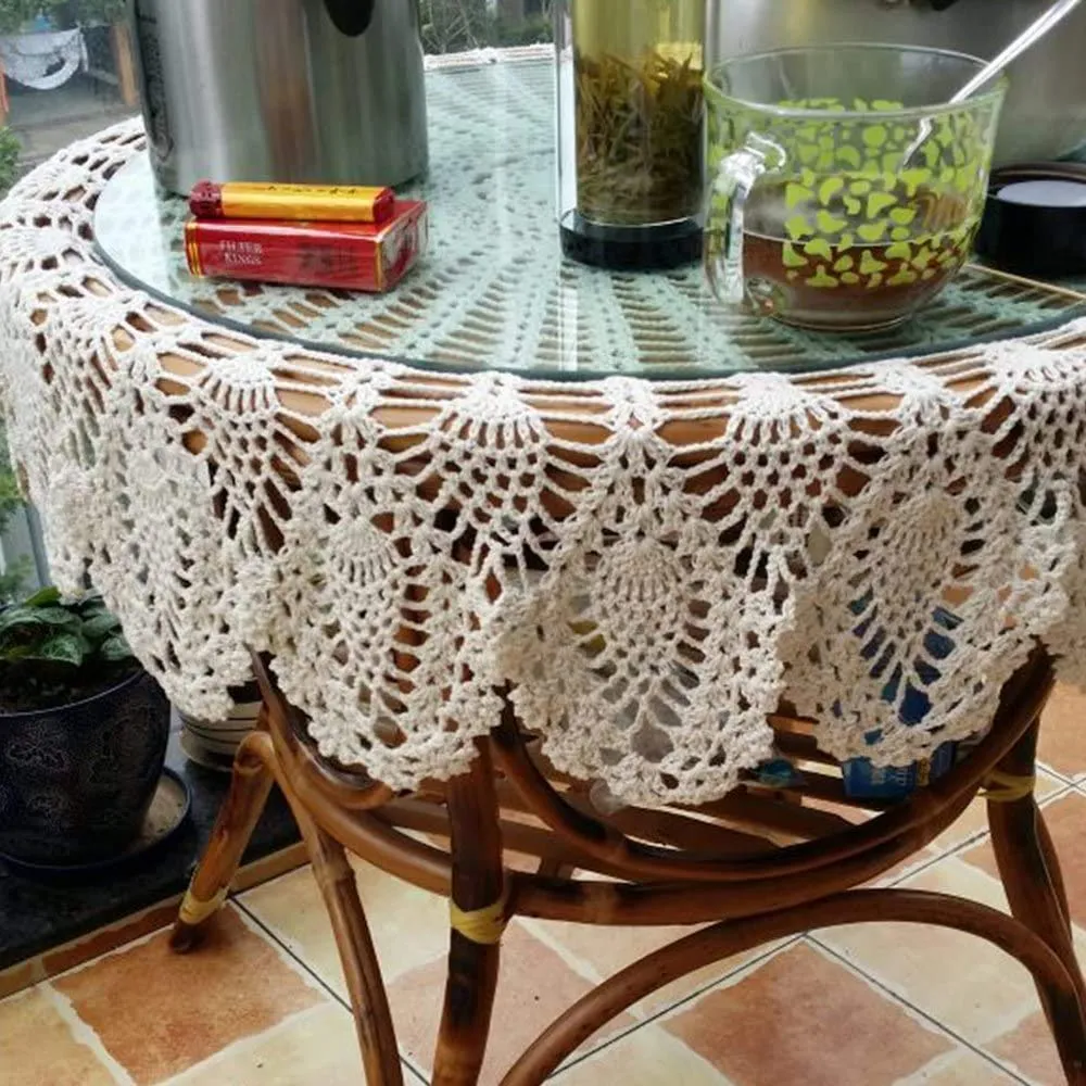FMIYJUN Centrino Rotondo in Cotone all'Uncinetto, Bianco, 90 x 90 cm - immagine 7