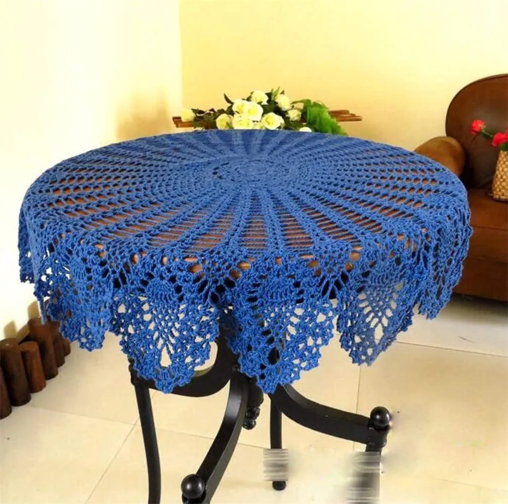 FMIYJUN Centrini rotondi in cotone all'uncinetto, blu, 90 x 90 cm - immagine 1