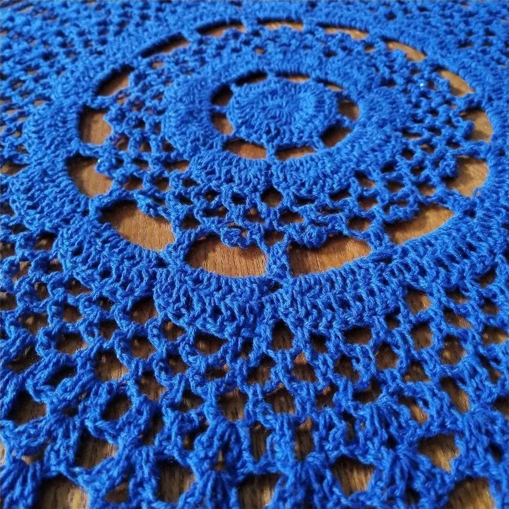 FMIYJUN Centrini rotondi in cotone all'uncinetto, blu, 90 x 90 cm - immagine 2