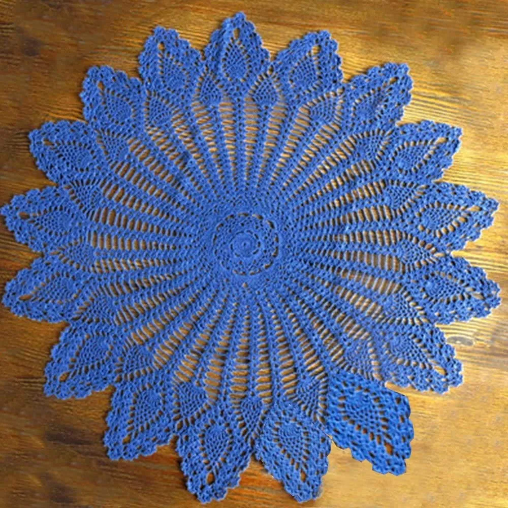 FMIYJUN Centrini rotondi in cotone all'uncinetto, blu, 90 x 90 cm - immagine 3