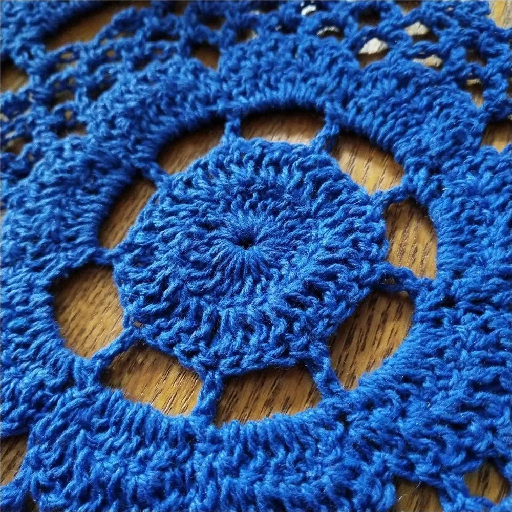 FMIYJUN Centrini rotondi in cotone all'uncinetto, blu, 90 x 90 cm - immagine 5