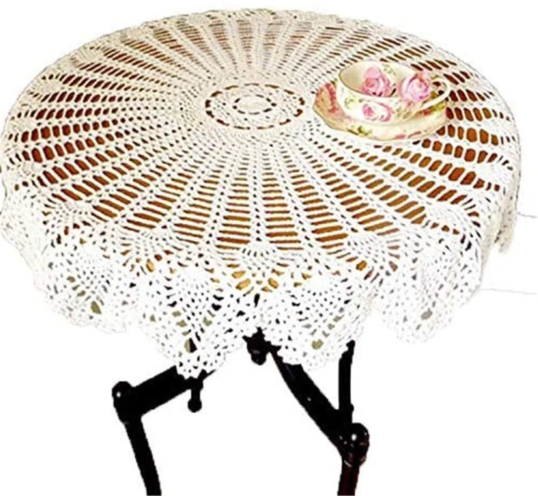 FMIYJUN Centrino Rotondo in Cotone all'Uncinetto, Bianco, 110 x 110 cm - immagine 2