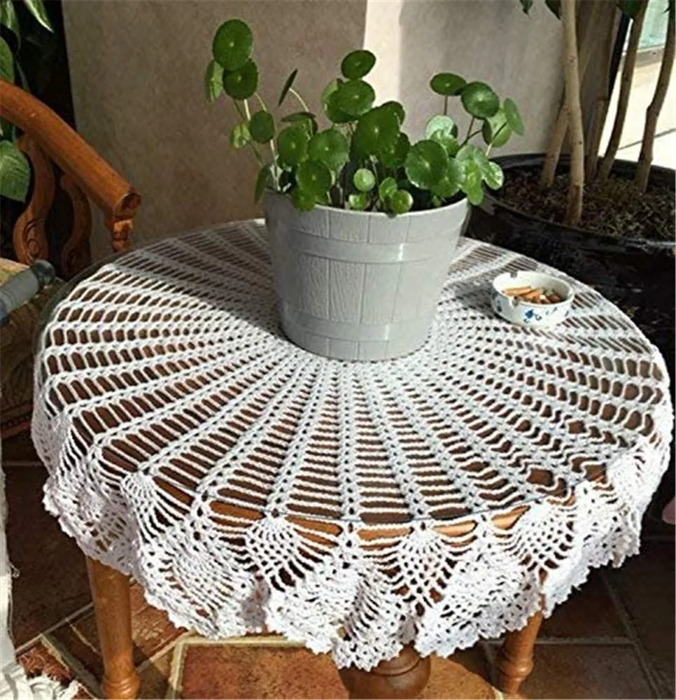 FMIYJUN Centrino Rotondo in Cotone all'Uncinetto, Bianco, 110 x 110 cm - immagine 3