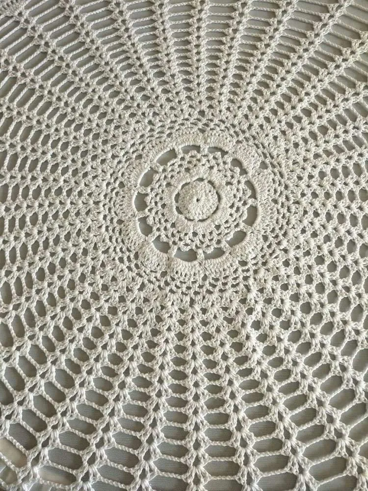 FMIYJUN Centrino Rotondo in Cotone all'Uncinetto, Bianco, 110 x 110 cm - immagine 5