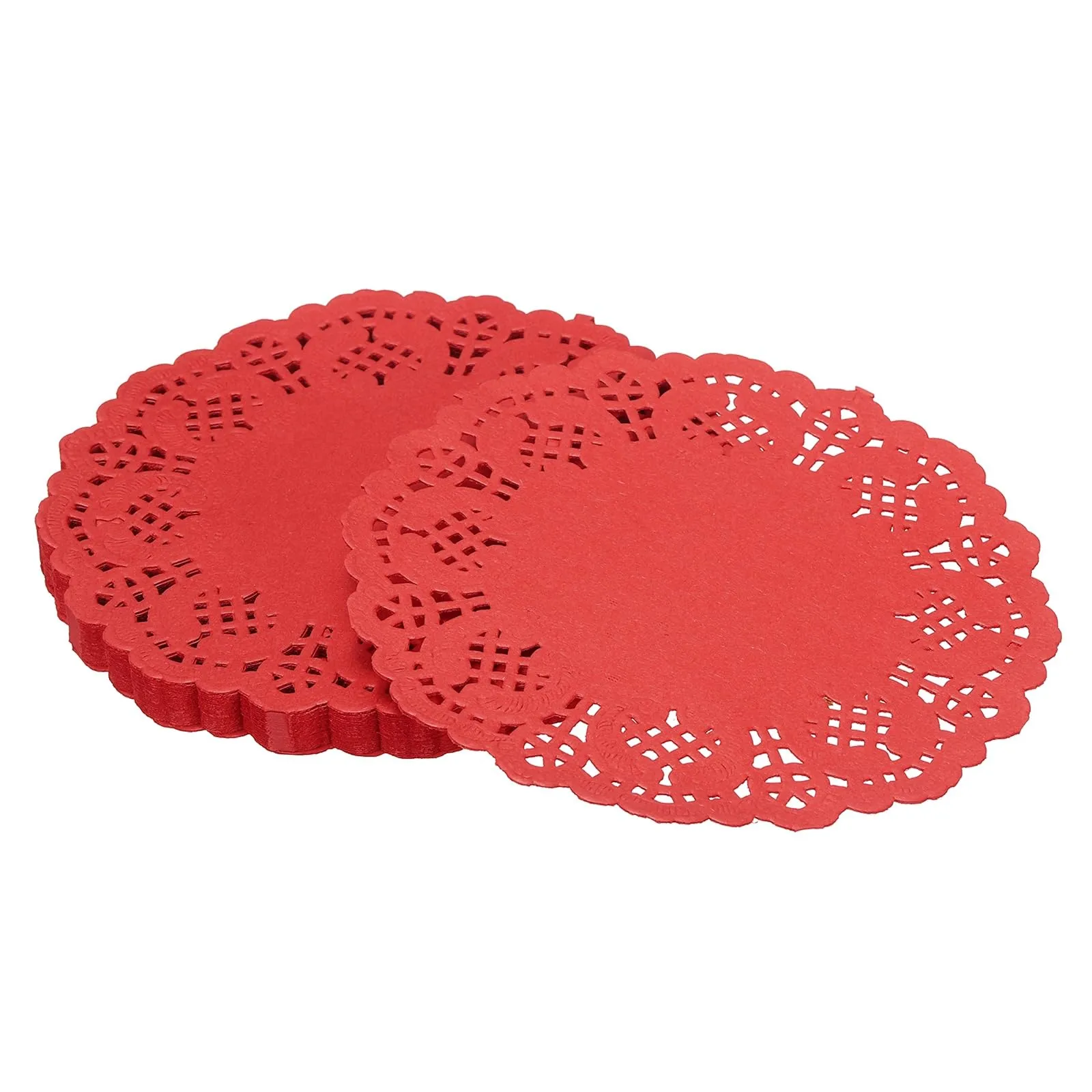 YELARXI Centrini di carta e pizzo rotondi, 14 cm, rosso (confezione da 50) - immagine 1