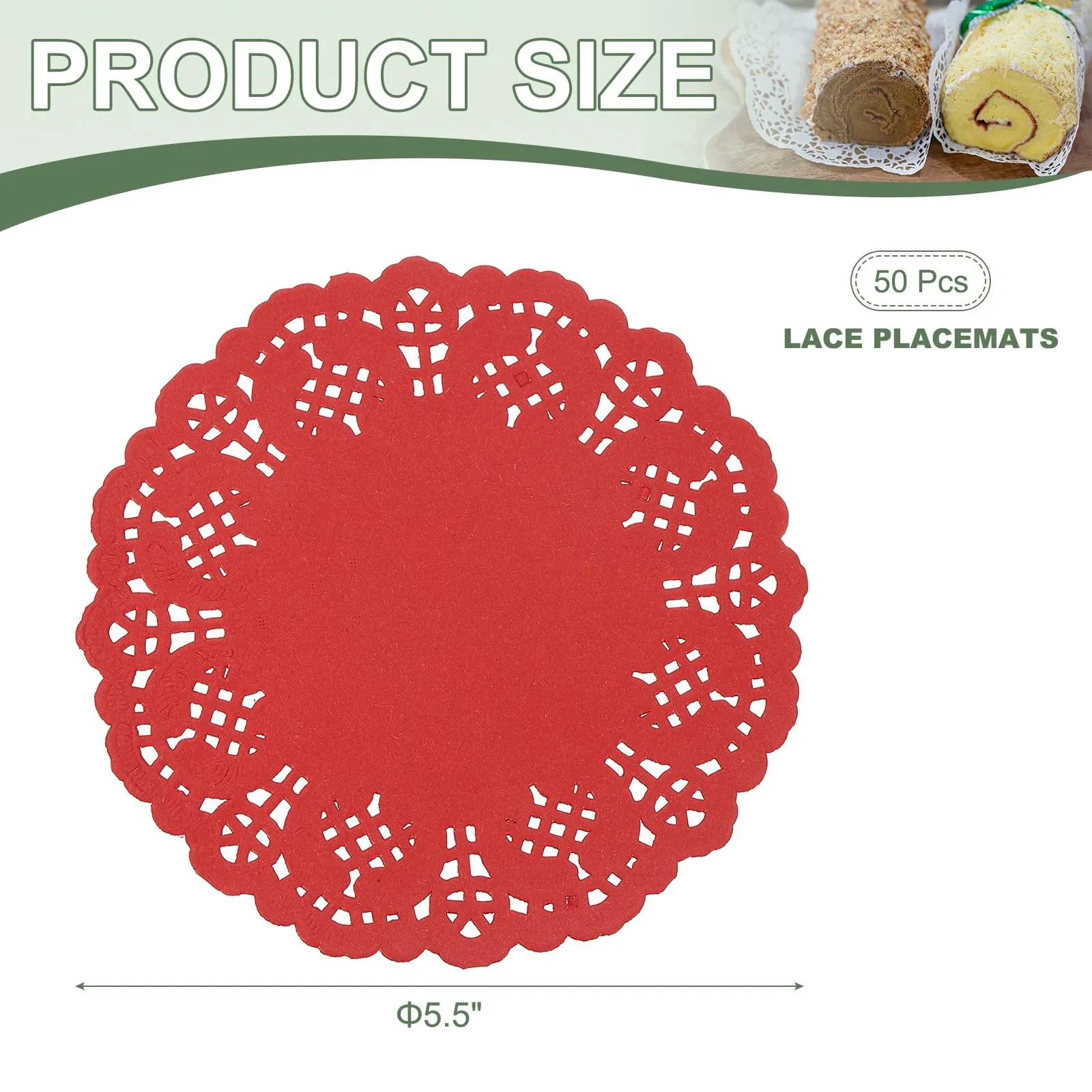 YELARXI Centrini di carta e pizzo rotondi, 14 cm, rosso (confezione da 50) - immagine 2