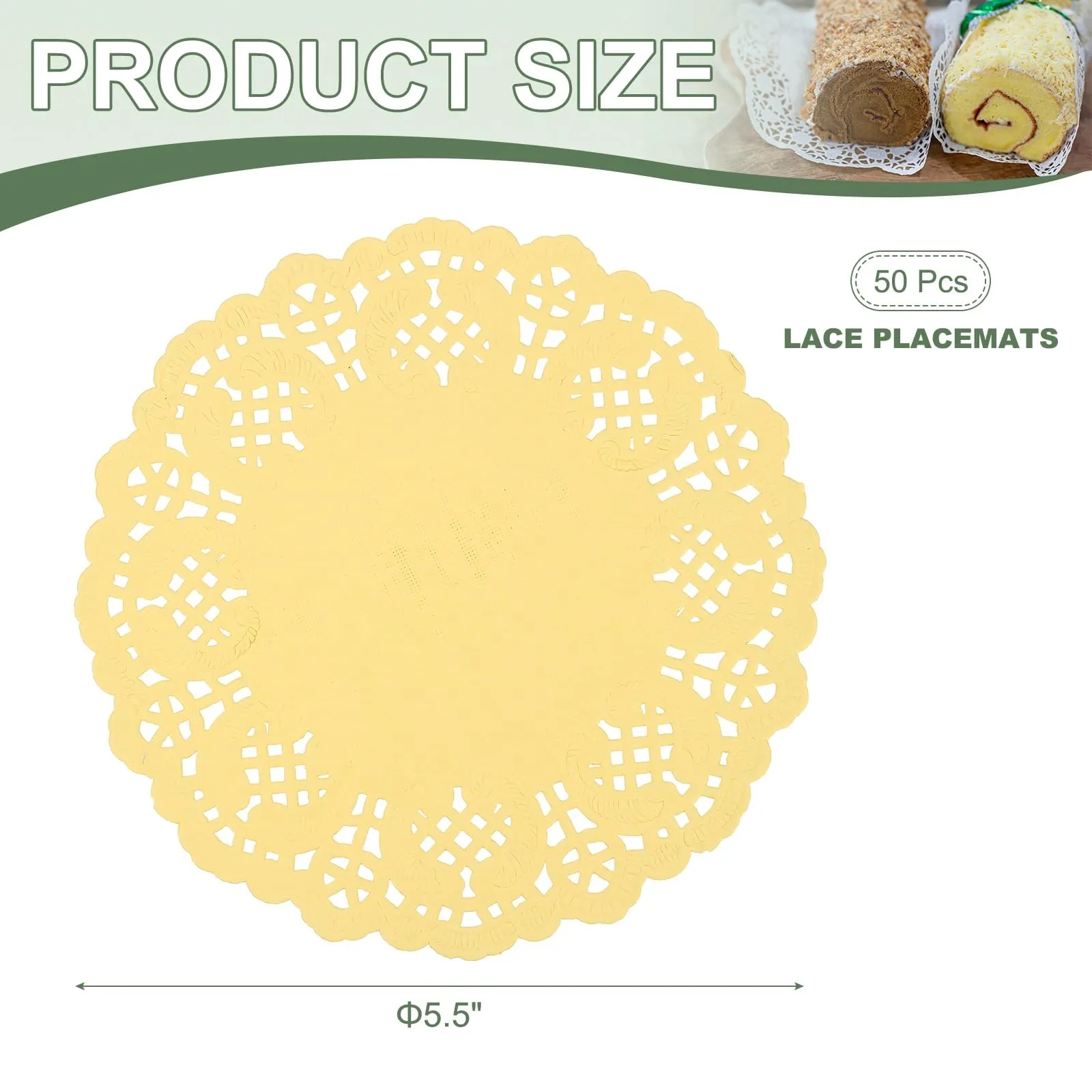 YELARXI Centrini di carta e pizzo rotondi, 14 cm, giallo, confezione da 50 - immagine 2
