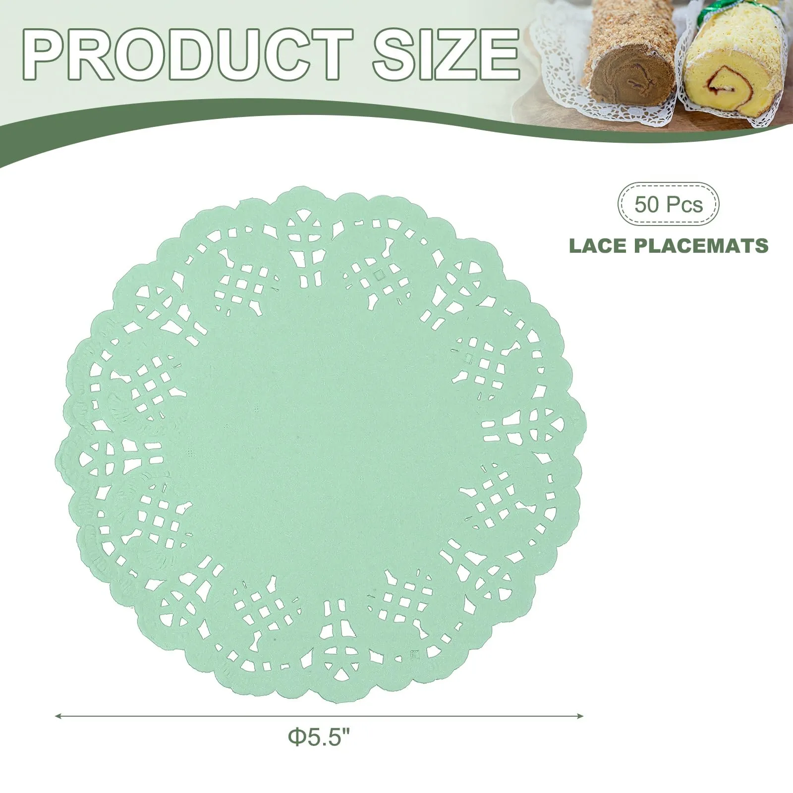 YELARXI Centrini di carta usa e getta rotondi, 14 cm, verde, confezione da 50 - immagine 2