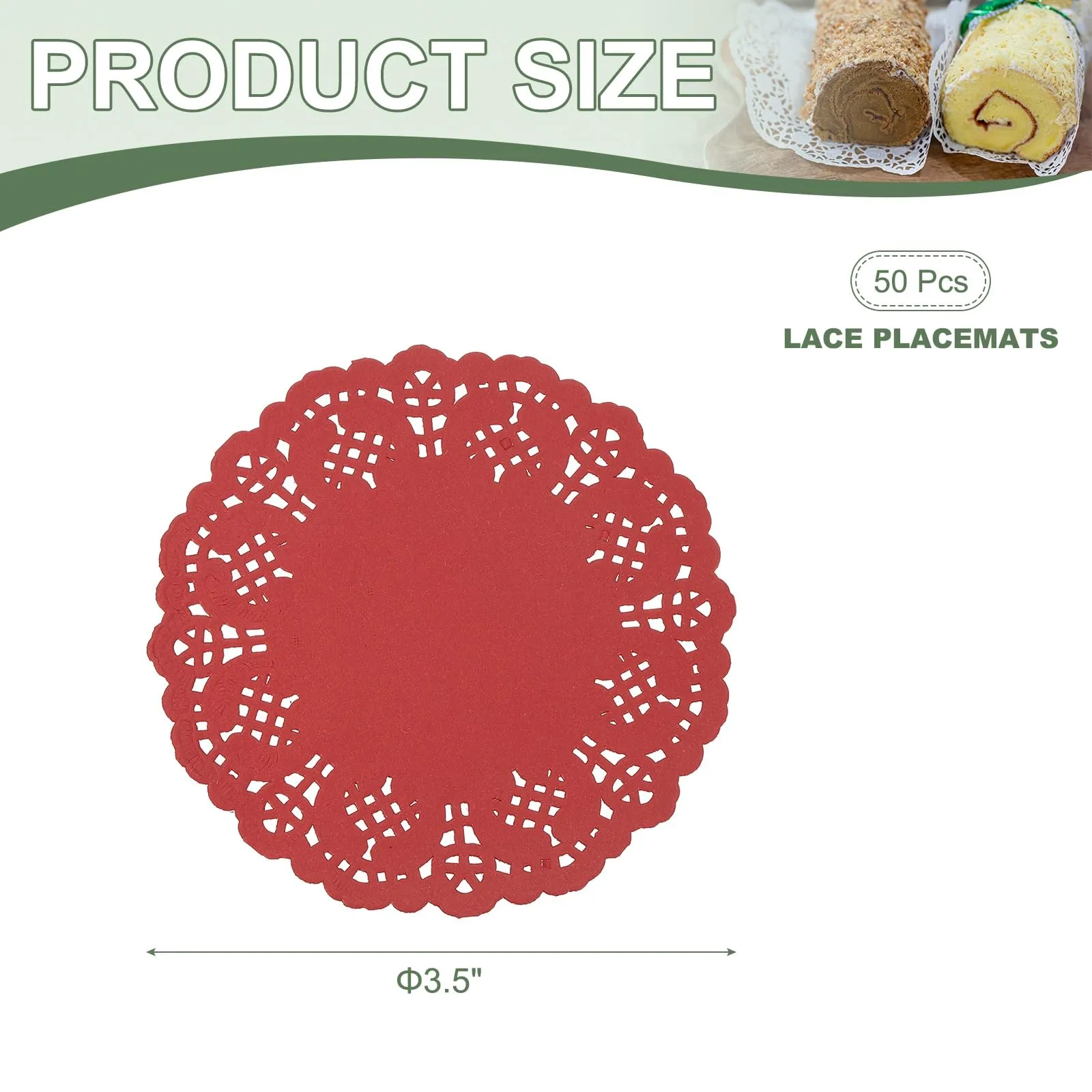 YELARXI Centrini di carta e pizzo rotondi, 8,9 cm, rosso, confezione da 50 - immagine 2