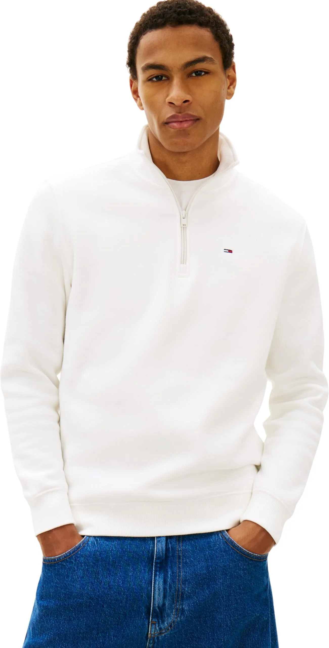 Tommy Jeans Felpa con Cerniera Fleece con Collo a Lupetto, Bianco (Ecru), XXL - immagine 1
