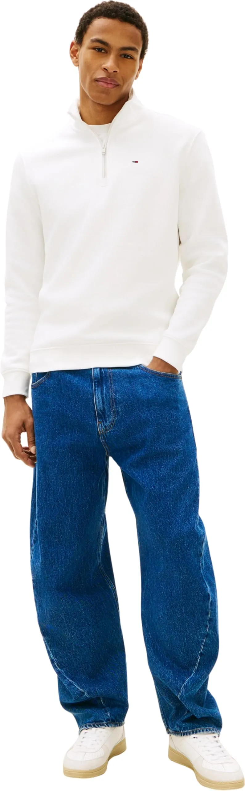 Tommy Jeans Felpa con Cerniera Fleece con Collo a Lupetto, Bianco (Ecru), XXL - immagine 5