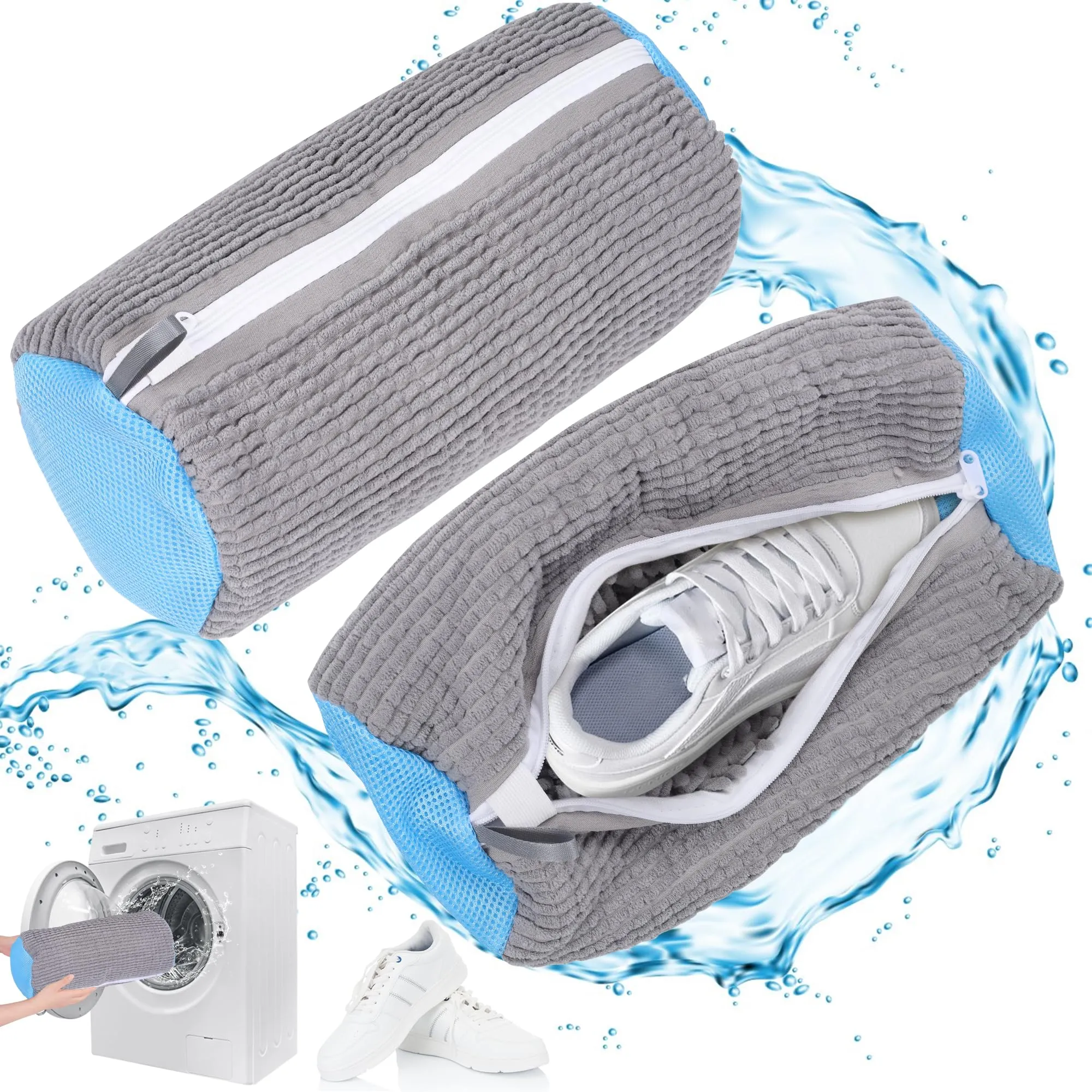WUFANC Sacchetti per Lavatrice Scarpe, 2 Pezzi, Microfibra con Cerniera Invisibile per Sneakers e Scarpe Sportive - immagine 1