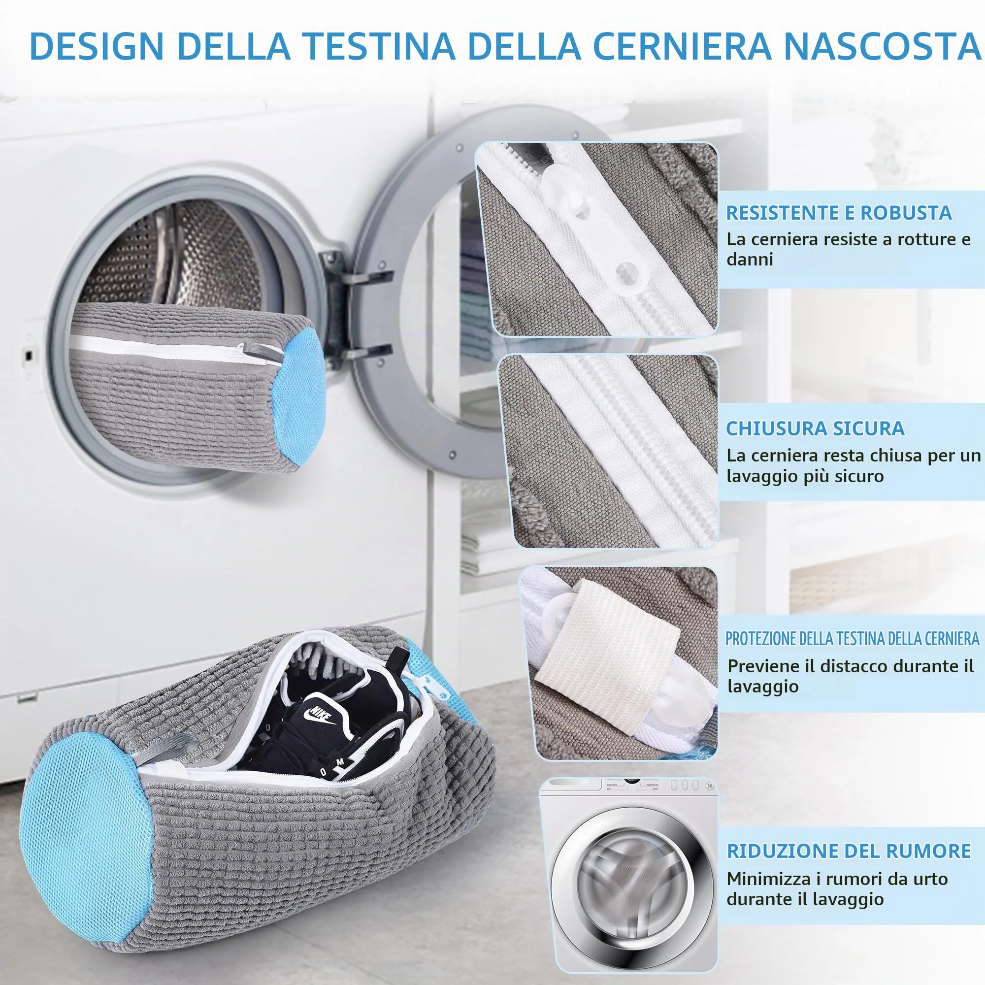 WUFANC Sacchetti per Lavatrice Scarpe, 2 Pezzi, Microfibra con Cerniera Invisibile per Sneakers e Scarpe Sportive - immagine 2