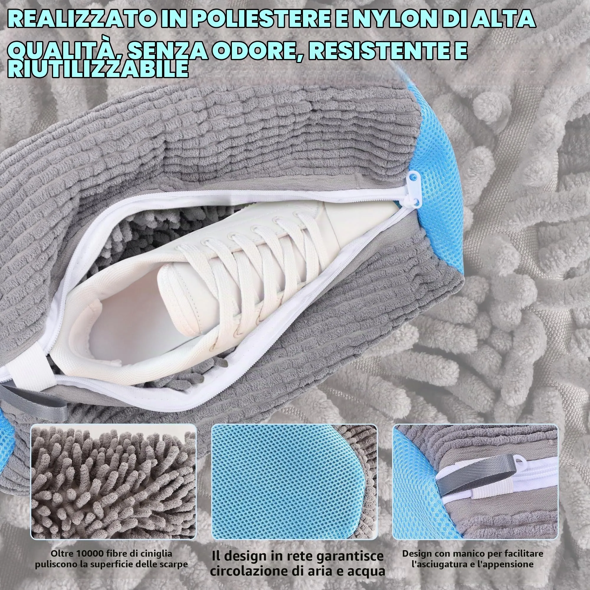 WUFANC Sacchetti per Lavatrice Scarpe, 2 Pezzi, Microfibra con Cerniera Invisibile per Sneakers e Scarpe Sportive - immagine 3